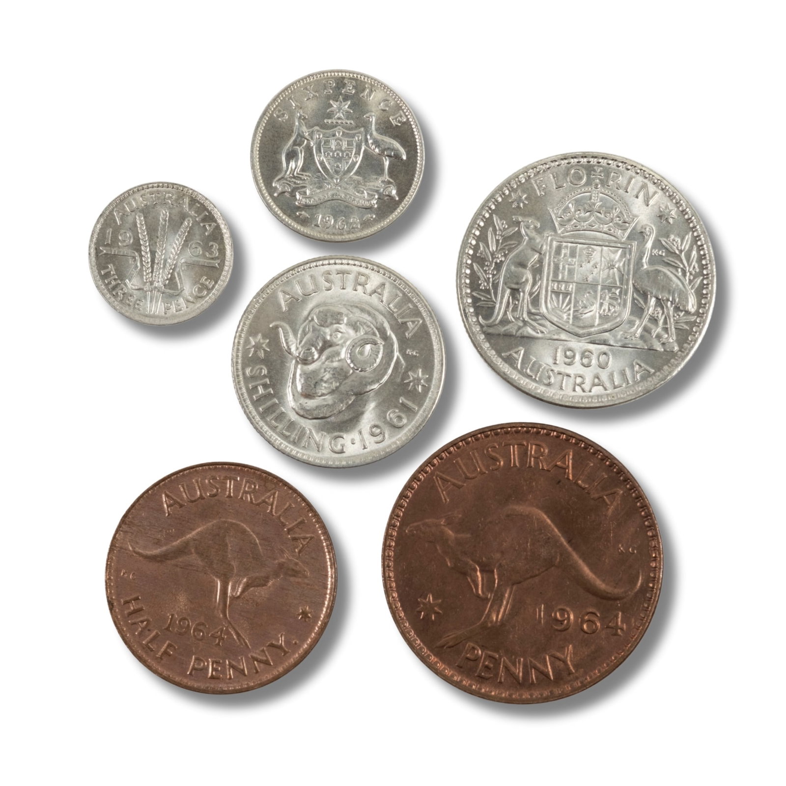 Australia QEII Silver (500) & Copper Type Set, Choice Uncirculated (6 coins) (1 of 2)