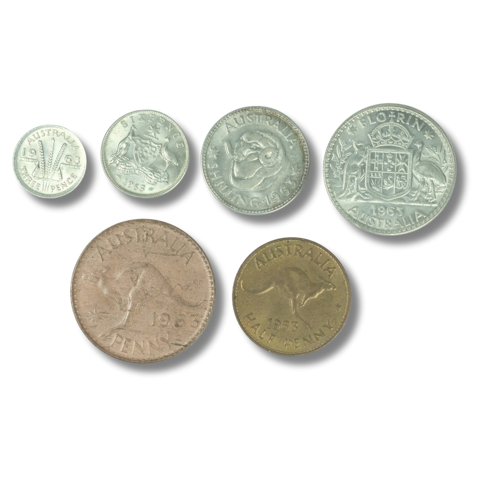 Australia 1963 Copper & Silver (500) Year Set, Choice Uncirculated (6 coins): 1/2d, 1d, 3d, 6d. 1/- & 2/- Medium Coins, Monies & Stamps Exhibited Coins, Australia & New Zealand