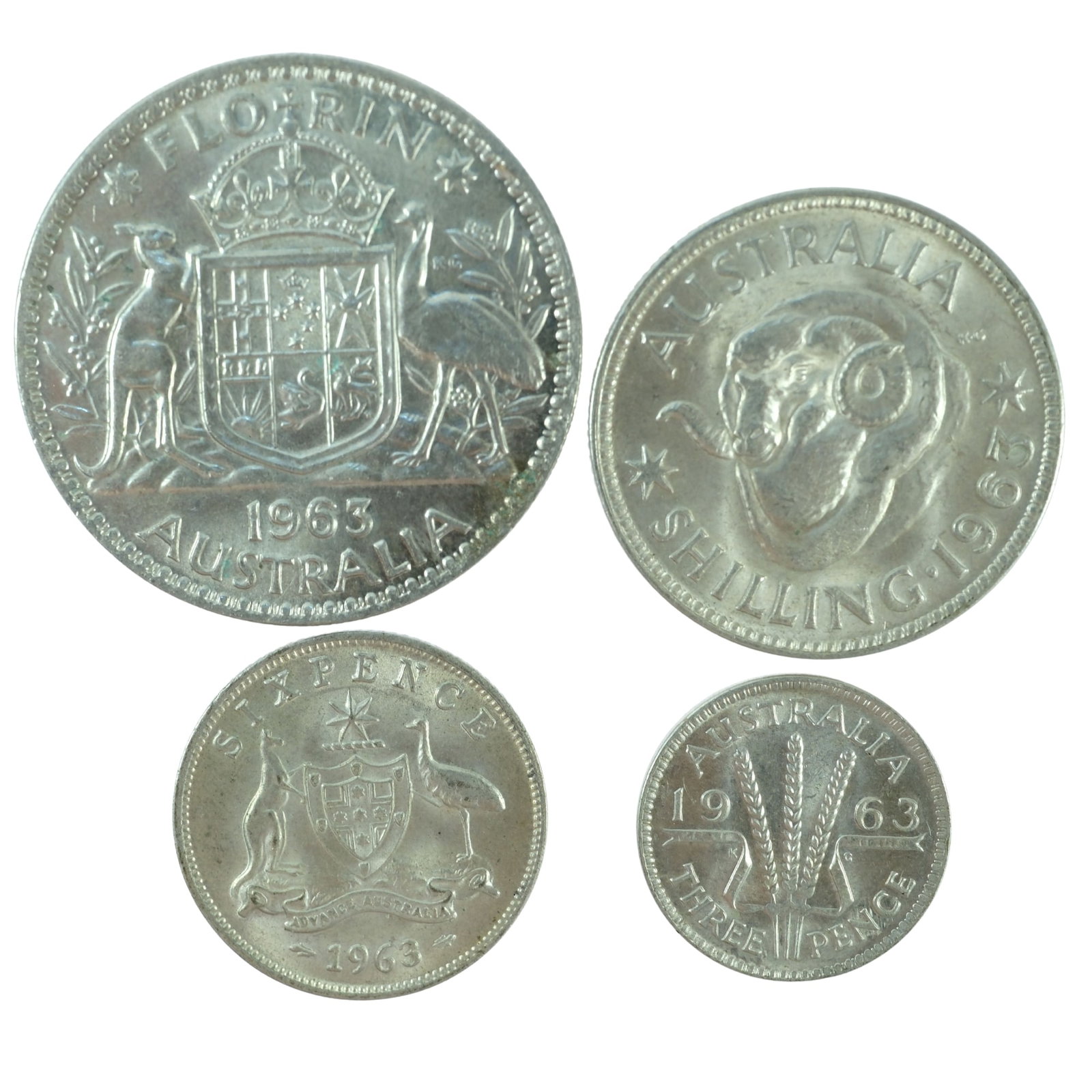 Australia 1963 Silver (500) 3d, 6d, 1/- & 2/- Set, Lustrous Uncirculated (4 coins) (1 of 2)