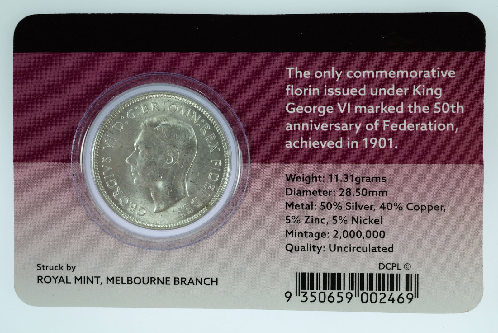 Australia 1951 'Jubilee' Florin, Choice Uncirculated - 2