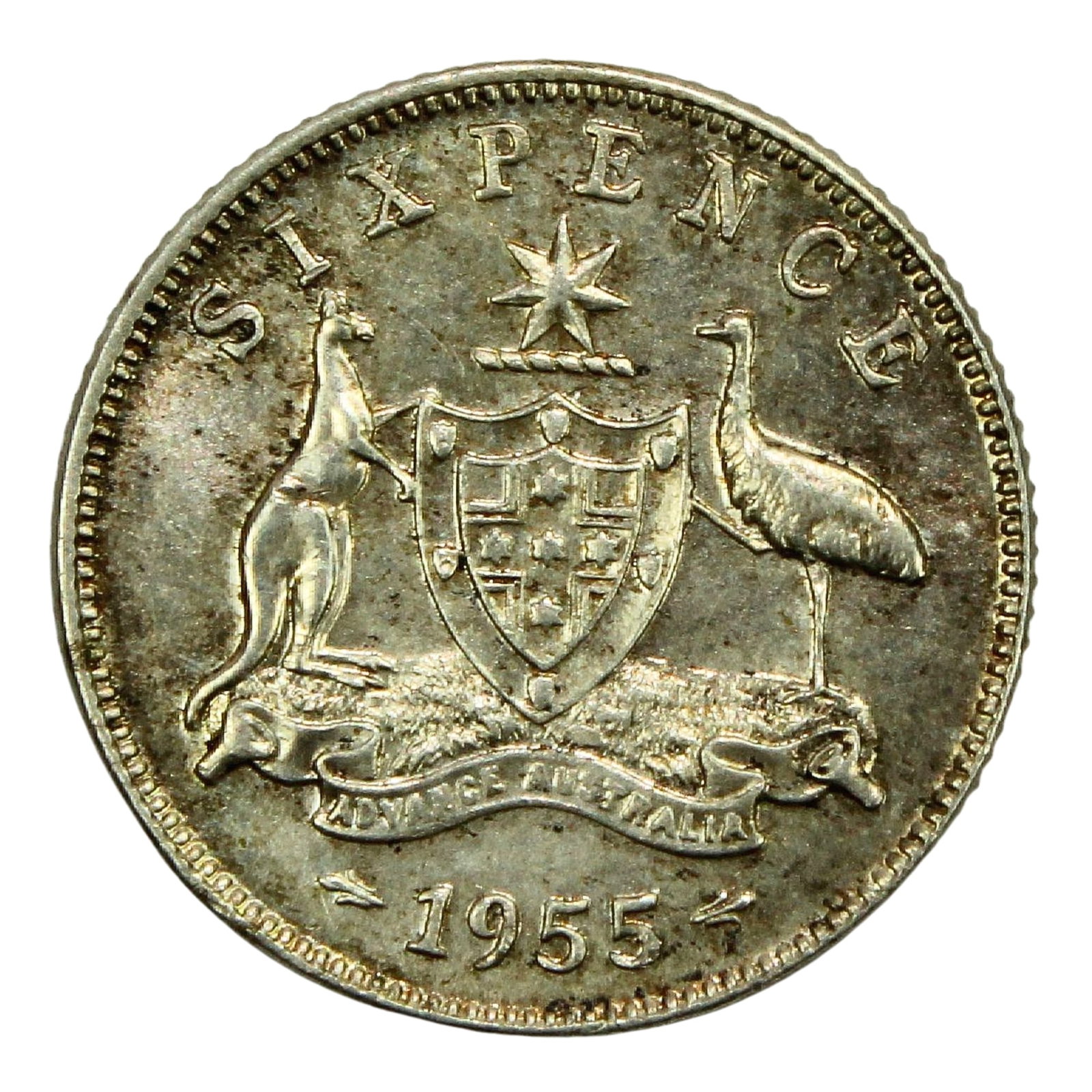 Australia 1955 Sixpence, Choice Uncirculated: QEII Condition Lightly toned Medium Coins, Monies & Stamps Exhibited Coins, Australia & New Zealand