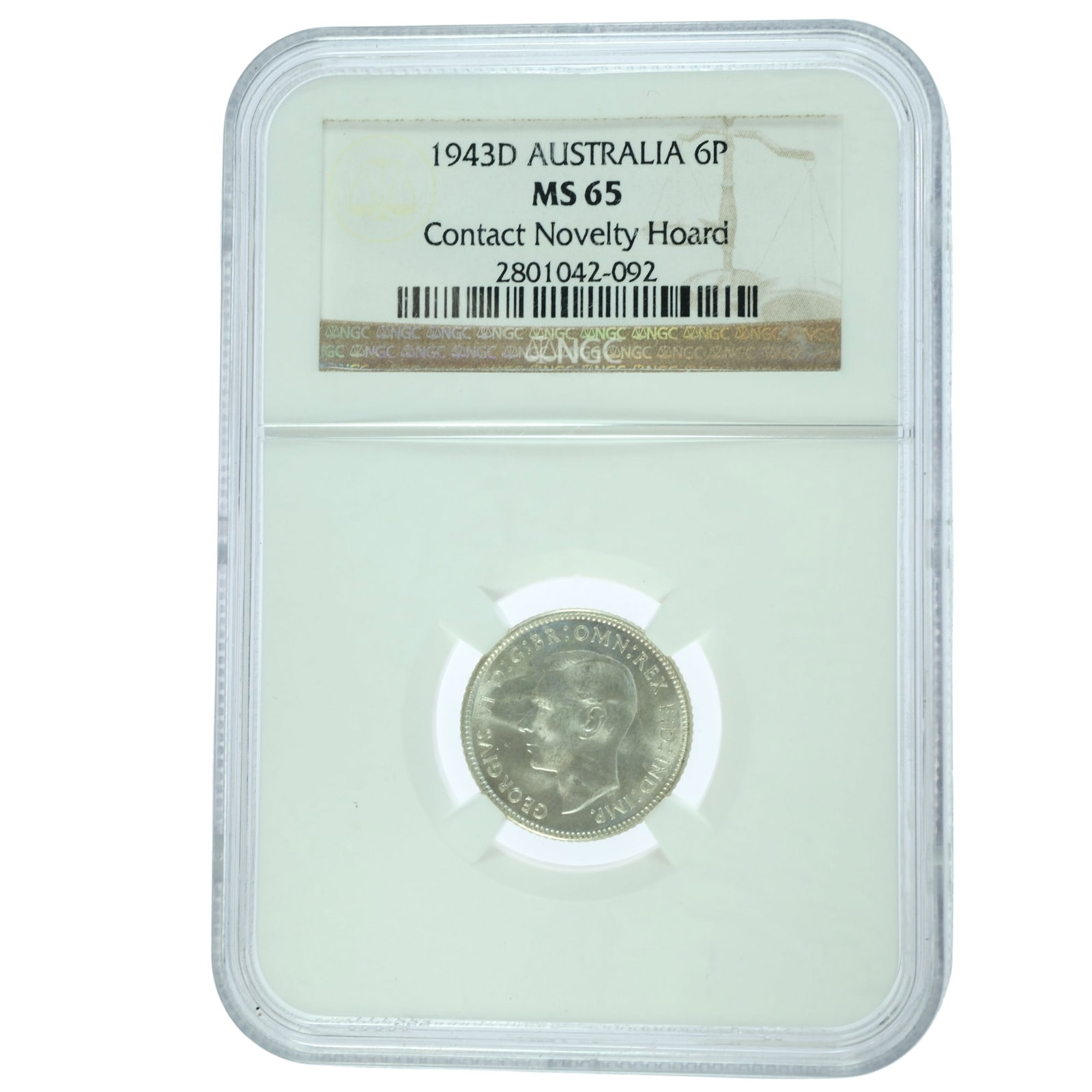 Australia 1943 D Sixpence, NGC MS65: Denver Mint