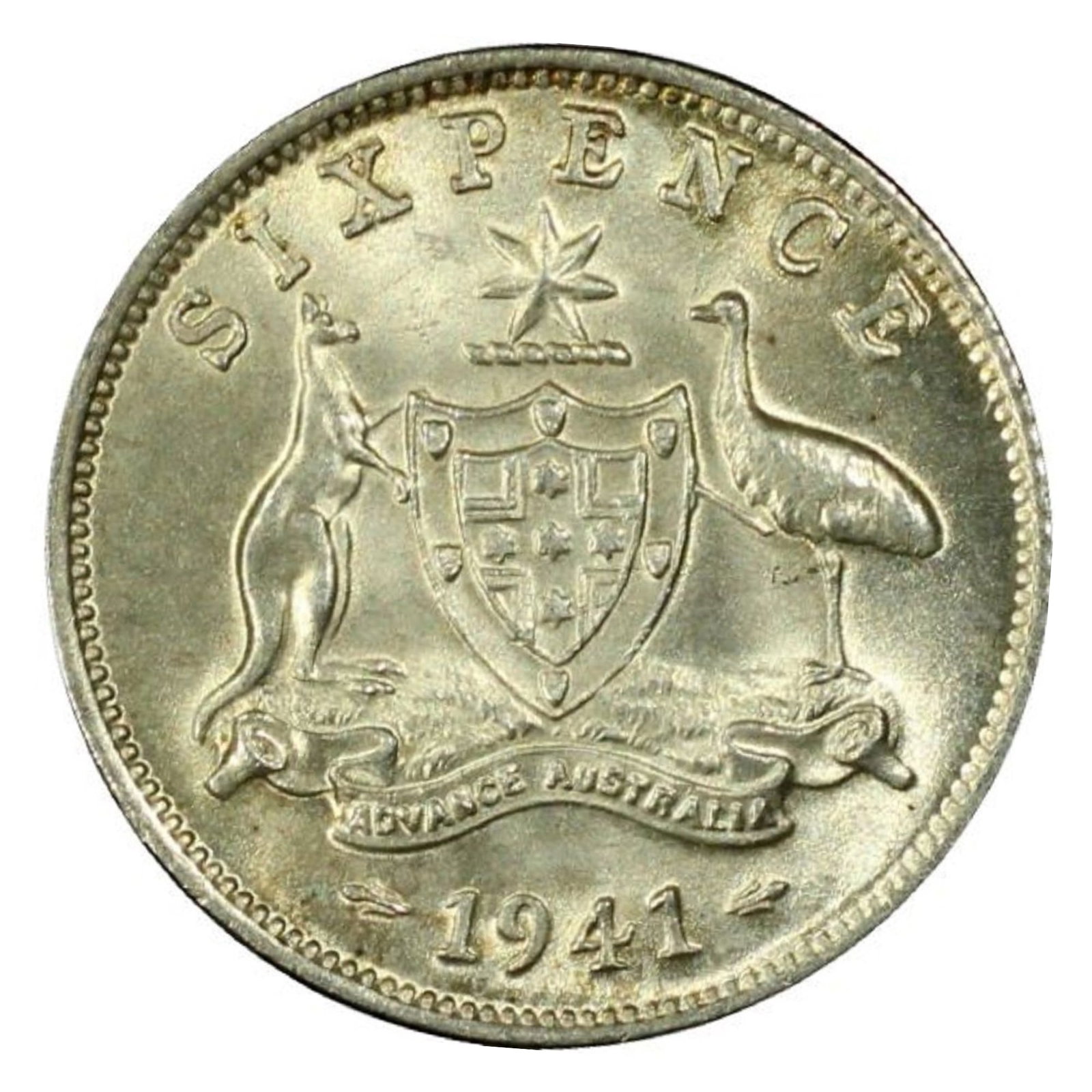 Australia 1941 Sixpence, PCGS MS63 (Pop 11 / Higher 27): George VI Size . Medium Coins, Monies & Stamps Exhibited Coins, Australia & New Zealand