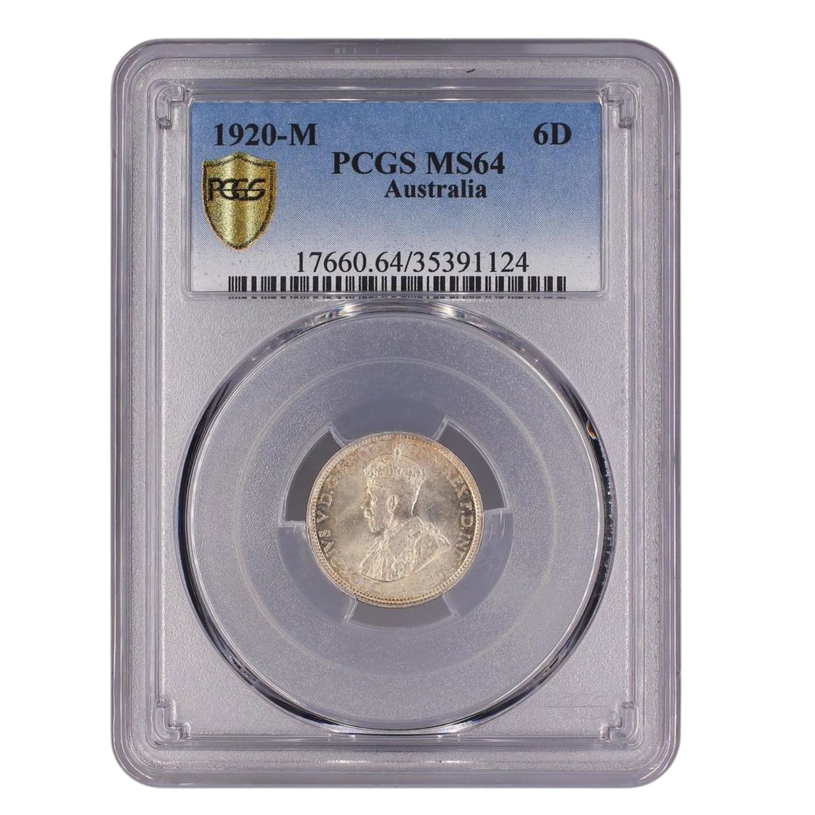 Australia 1920 M Sixpence, PCGS MS64 (Pop 16): Highest graded PCGS MS65 (6) & 65+ (1) Size . Medium Coins, Monies & Stamps Exhibited Coins, Australia & New Zealand