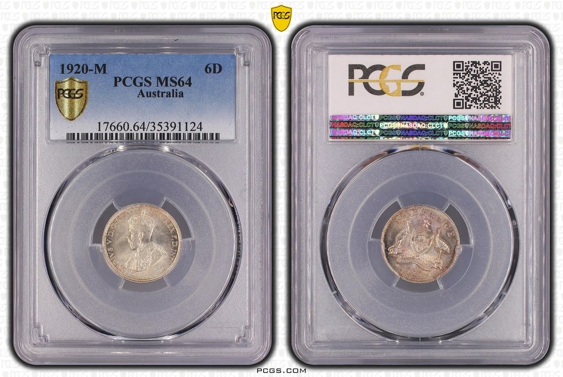 Australia 1920 M Sixpence, PCGS MS64 (Pop 16) - 2