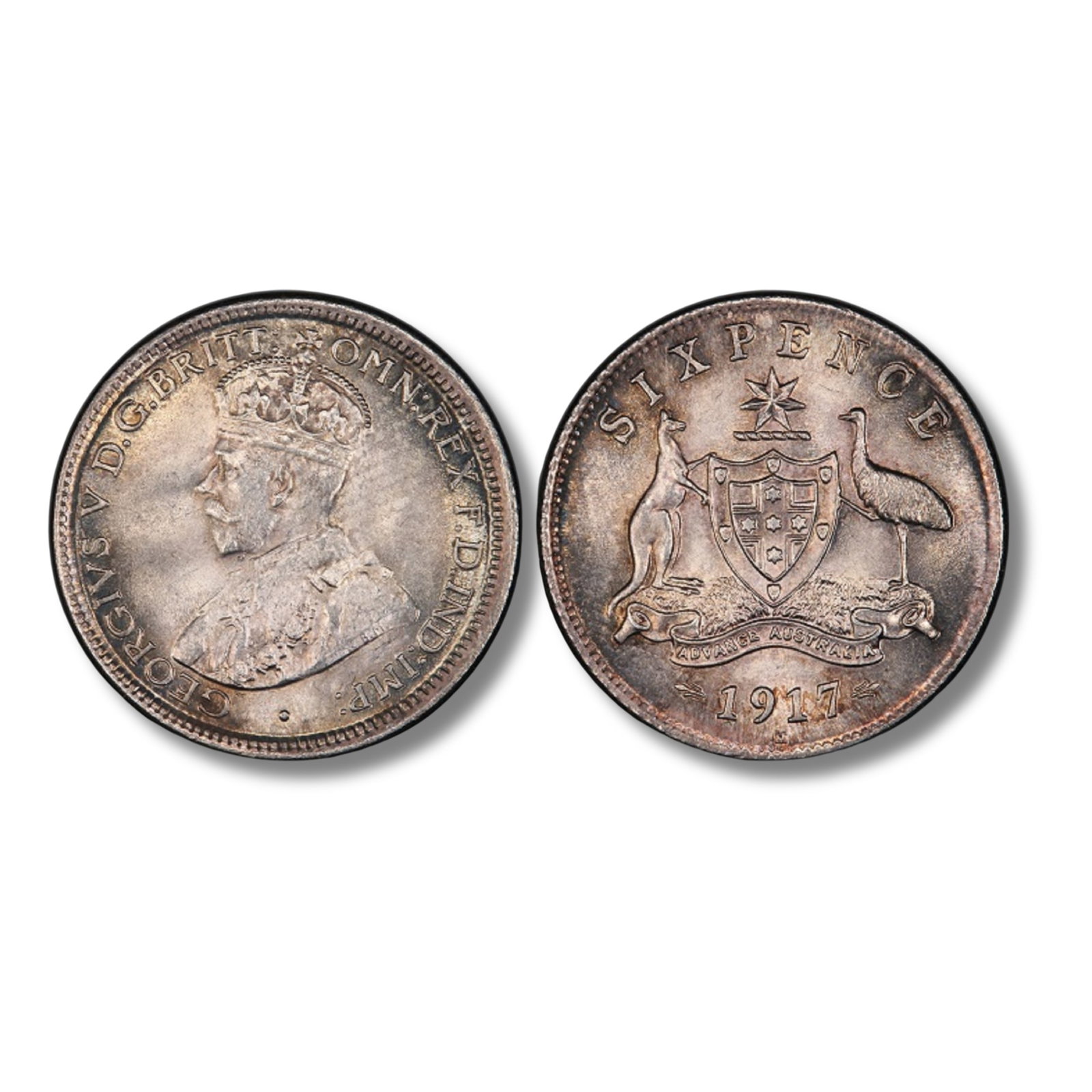 Australia 1917 M Sixpence, PCGS MS65 (Pop 7): Highest graded PCGS MS65+ (1) & 66 (3) Size . Condition Attractively and this looks better than an MS65 Medium Coins, Monies & Stamps Exhibited Coins, Australia & New Zealand