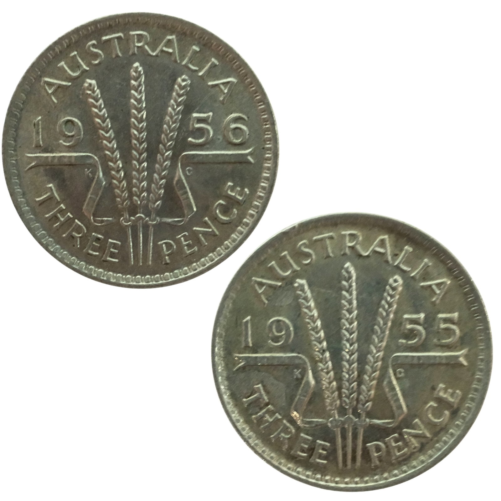 Australia 1955 & 1956 Threepences, Uncirculated (2 coins: QEII
