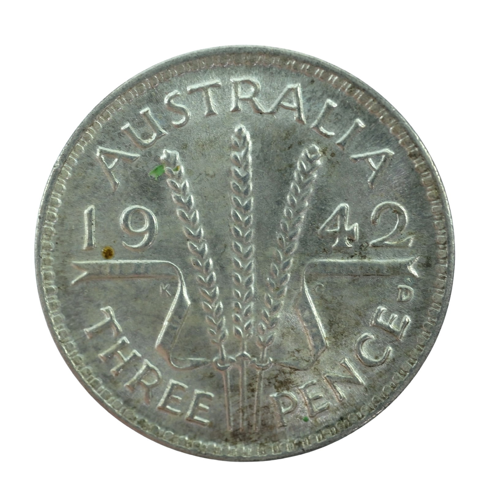 Australia 1942 D Threepence, Gem Uncirculated: Denver Mint Condition Lightly toned obverse