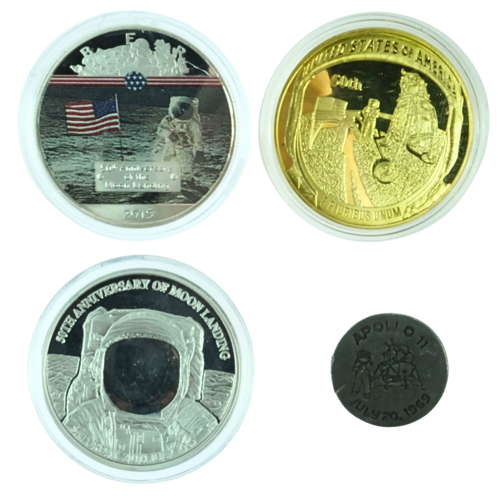 USA Moon Landing 50th Anniversary Cu-Ni Medals (3) with Smithsonian Apollo II Medalet ( 4 items): . Size Diameter 4cm