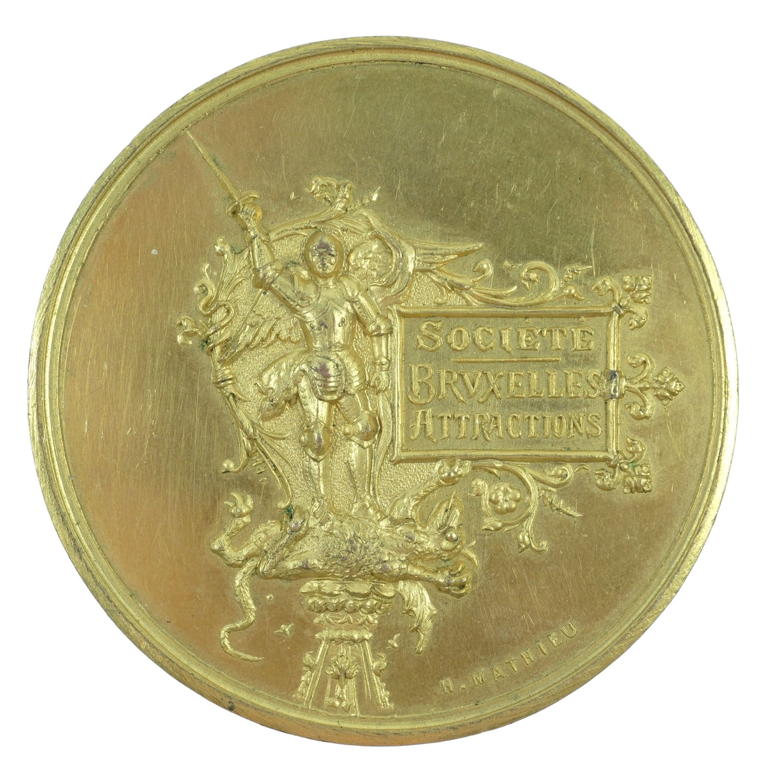 Belgian 1899 'Societe Bruxelles Attractions' Children's Ball Commemorative Medal, about Uncirc: . Size Diameters 50mm