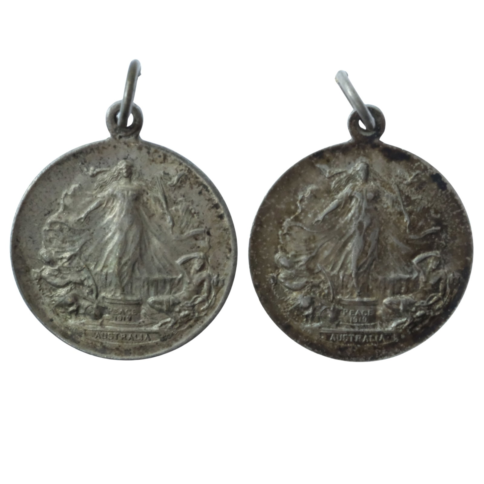 Australia 1919 'Peace' Medal varieties marked 'Stokes & S(tokes) & S(on) Uncirculated (2): The 'Peace of 1919' medalet was issued by the Defence Department to school children throughout Australia Size Diameters 22mm