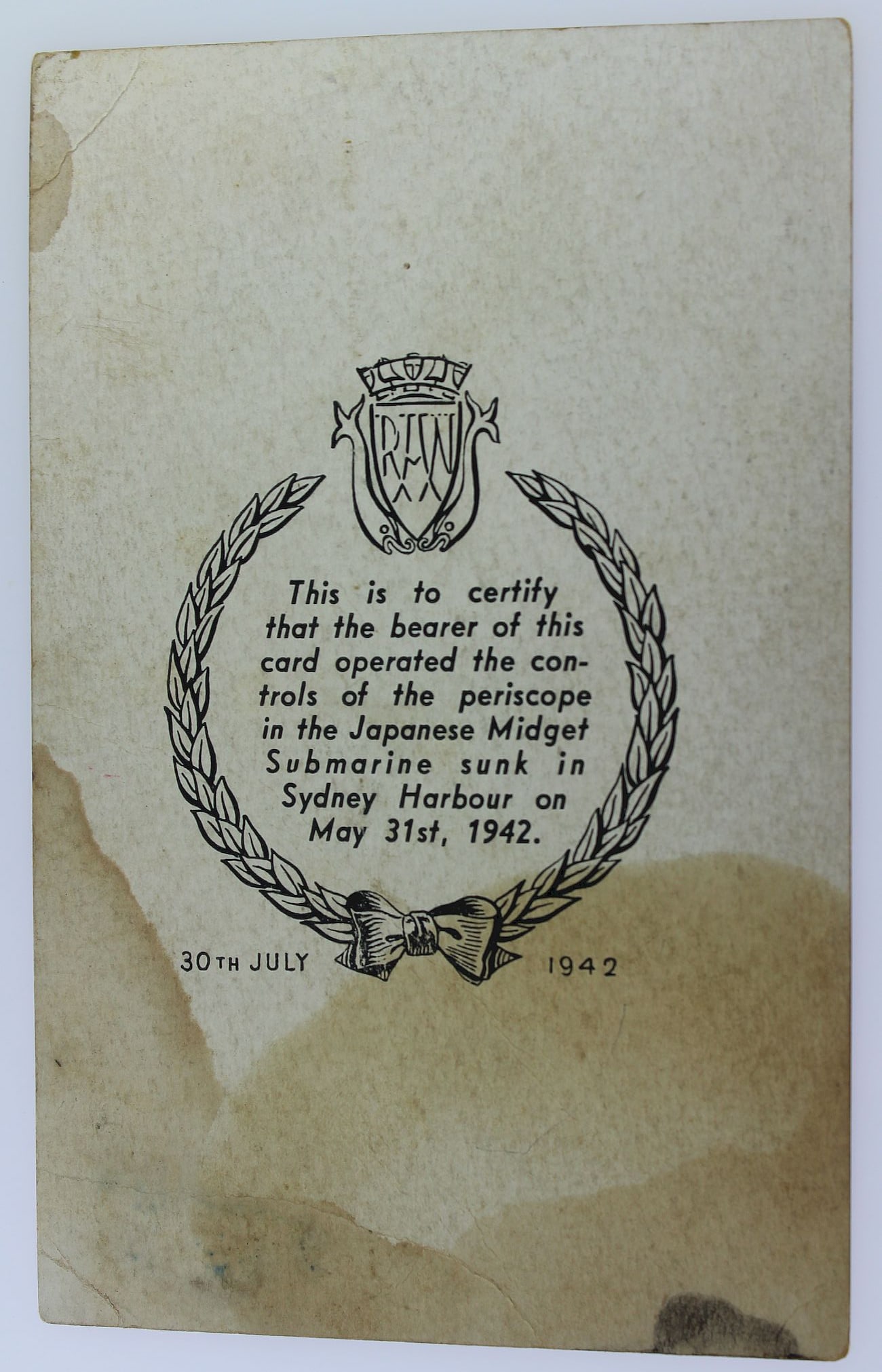 WWII - Australian Souvenir Postcard dated 30th July 1942 of a destroyed Japanese Midget Submarine - 2