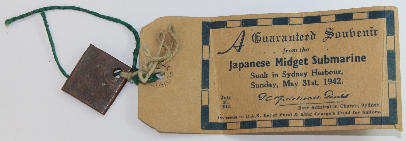 WWII 'Guaranteed Souvenir from Japanese Midget Submarine Sunk in Sydney Harbour, May 31st, 1942,' - 2