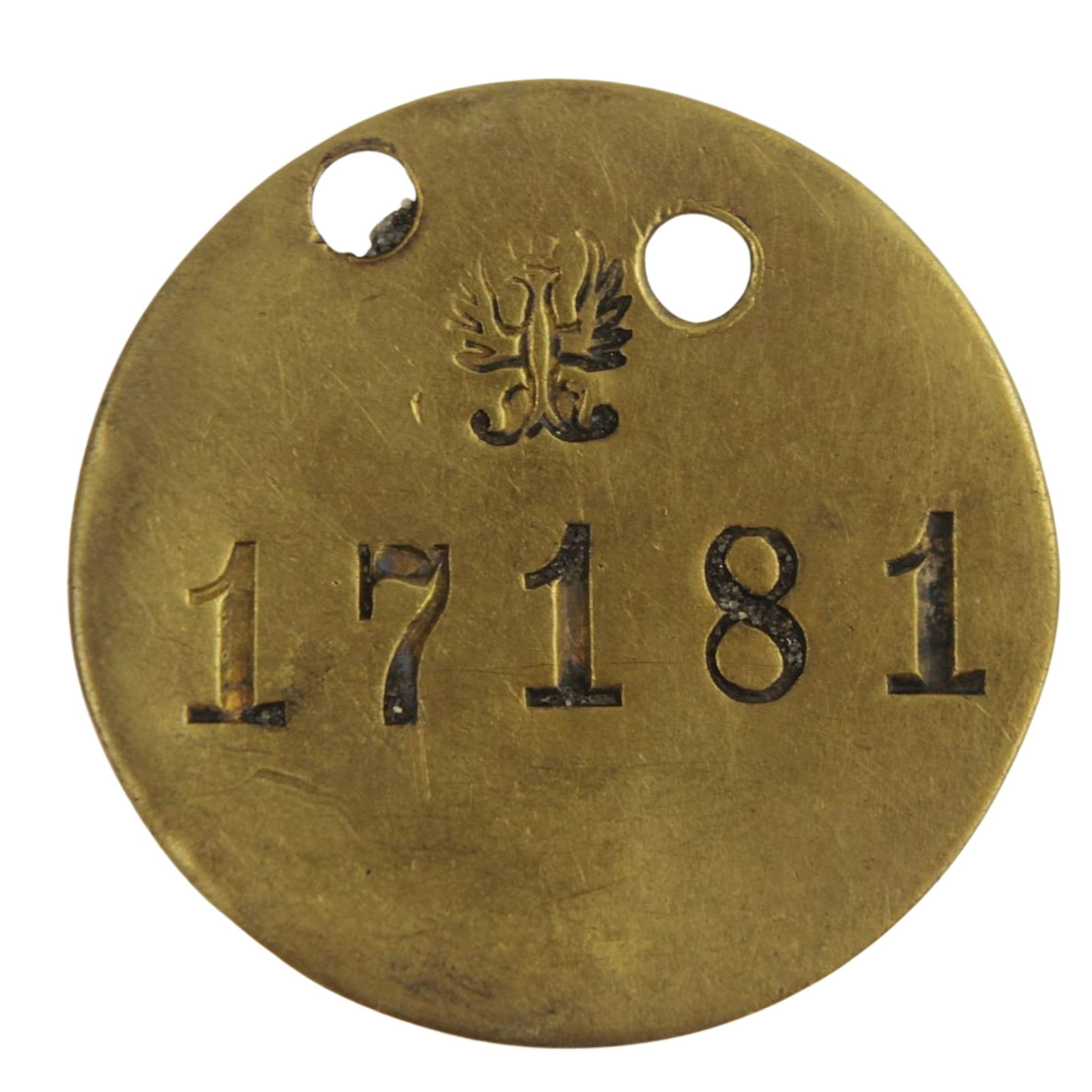 German South West Africa 'Prisoner of War' Pass Token circa 1906: Struck from spent artillery shells at the Artillery Depot at Windhuk Passes numbered between 17,001-18,000 were allocated to POWs held at Swakopmund Size Diameter 45mm Medium Coins, Monies & Stamps
