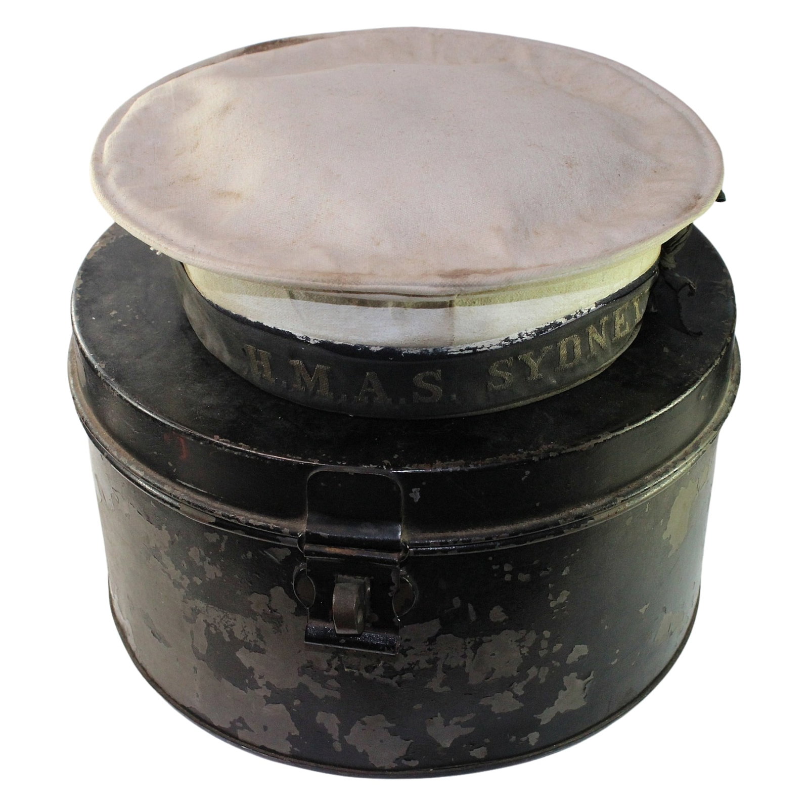WWI - Australia 'H.M.A.S. Sydney' Sailor's Cap with accompanying Hat Tin labelled 'A Murray': Rare Medium Military & Wartime Provenance Ex Trevor Kennedy Collection Literature Extra postage applies