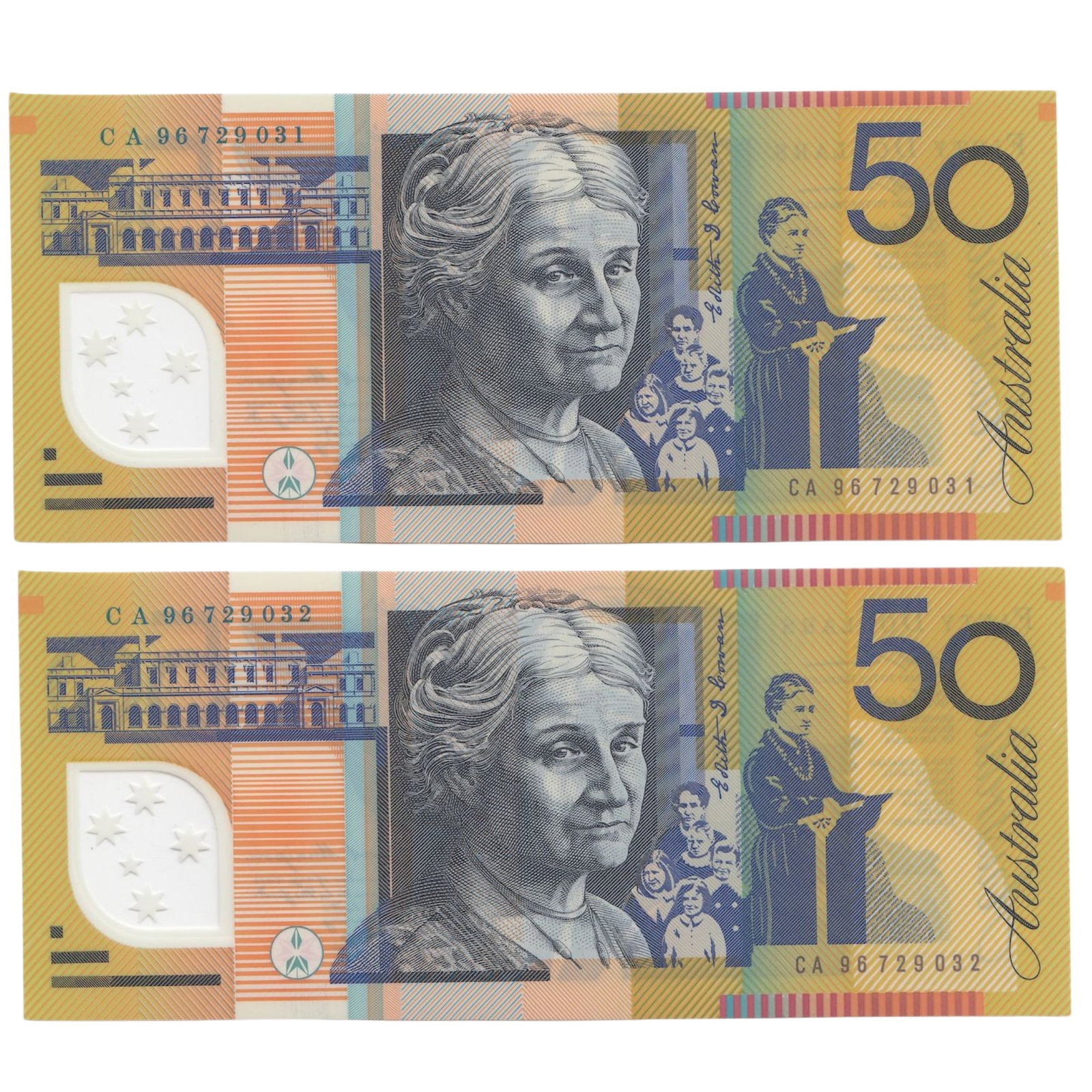 Australia 'Fraser - Evans' General Prefix $50 (1996), Uncirculated (Consecutive Pair): Renniks# 516b : Serial# CA96 729031-2. Scarce Medium Coins, Monies & Stamps