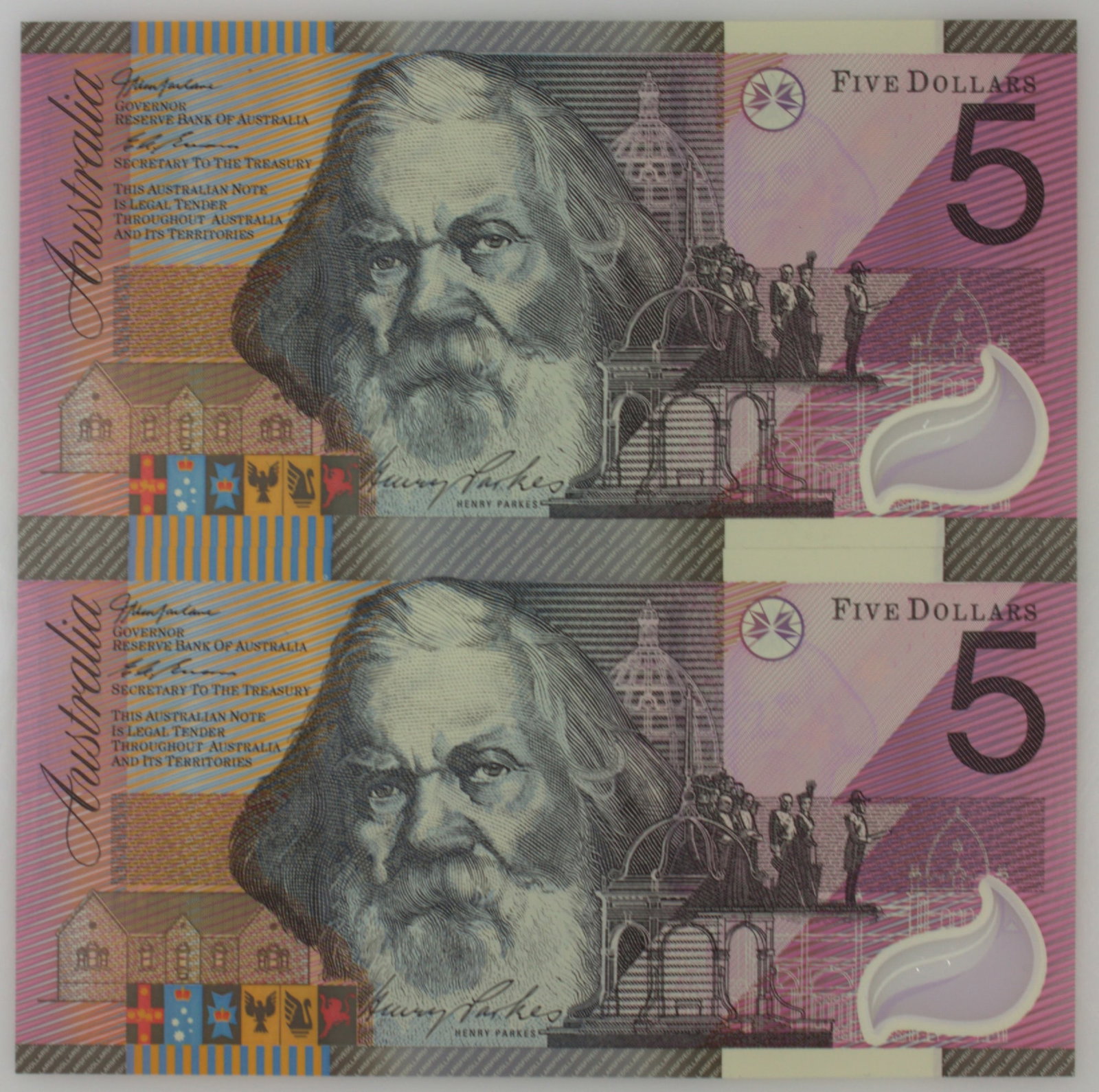 Australia 'Macfarlane - Evans' Federation $5's (2001), Uncirculated (Consecutive Pair) - 2