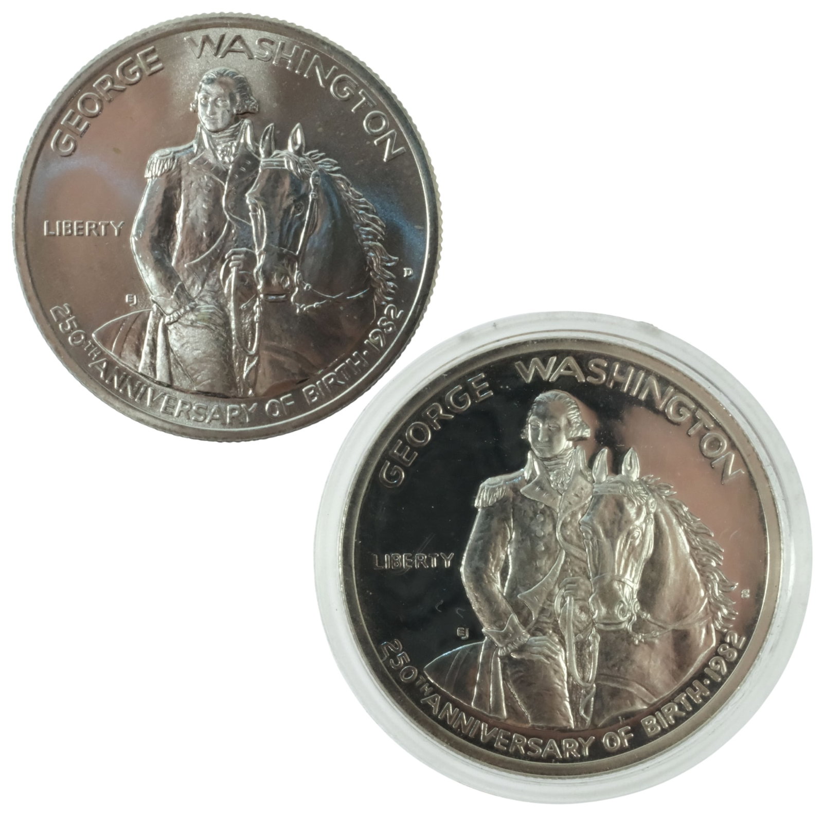 USA 1982 Silver (900) 'Washington' Half Dollar Proof & Mint Pair, FDC & Uncirculated: KM-208 Size Combined ASW 0.7230 oz Condition No Packaging