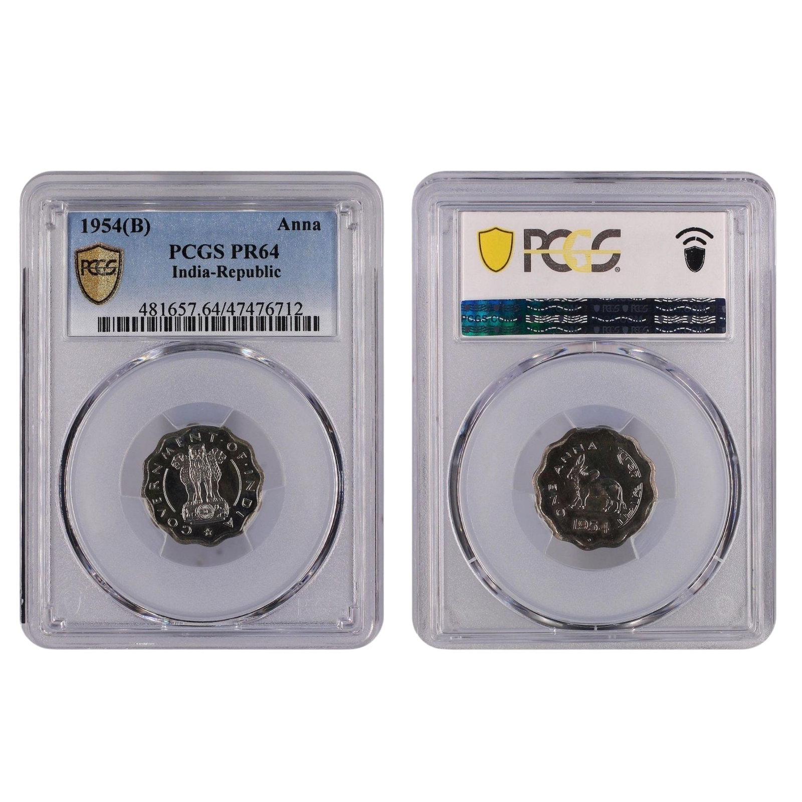India (Republic) 1954 (B) Anna, PCGS PR64 (Pop 3 / Higher 0): KM# 3.2 Medium Coins, Monies & Stamps Literature Highest grade PCGS PR64 Exhibited Coins, Asia