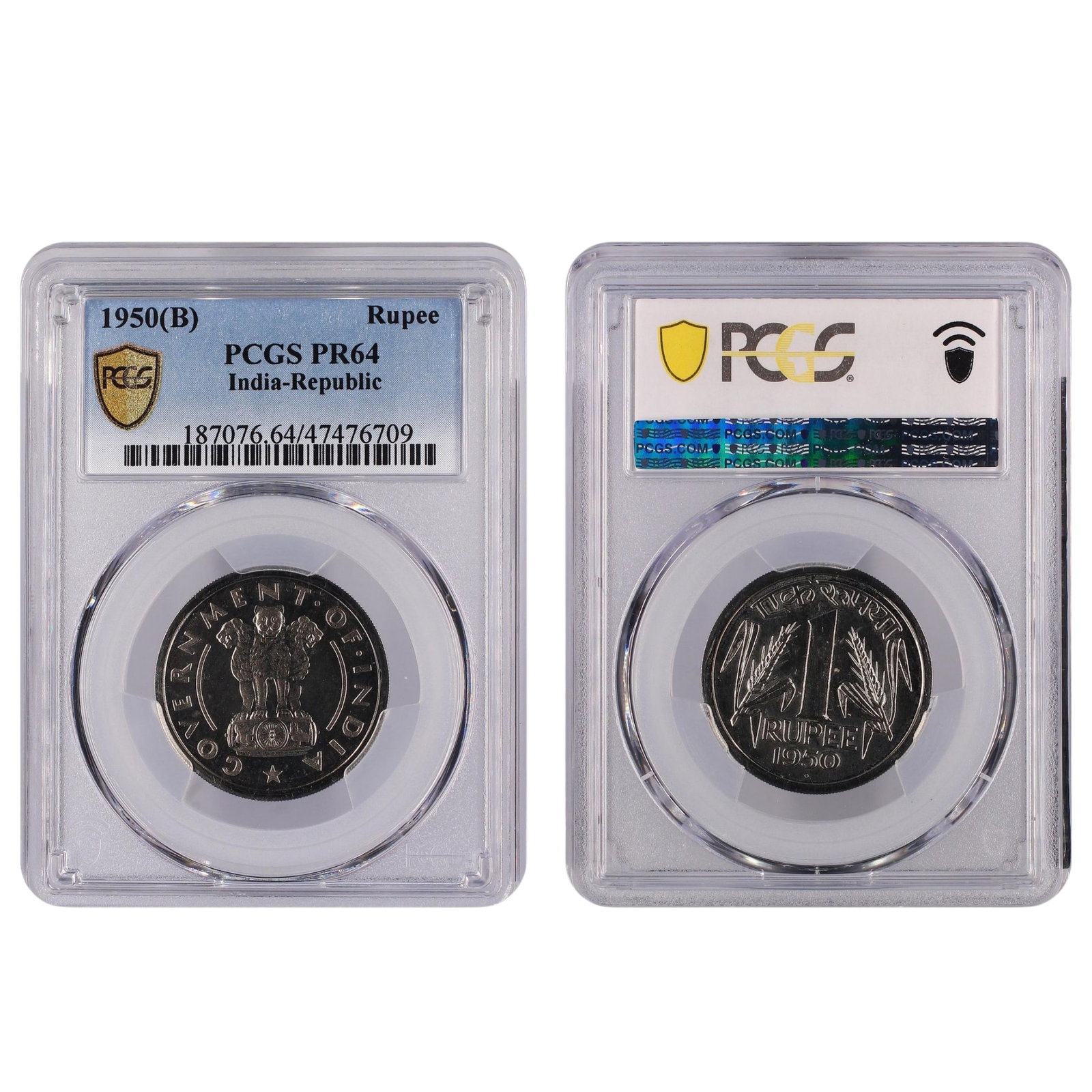 India (Republic) 1950 (B) Rupee, PCGS PR64 (Pop 11 / Higher 3): KM# 7.1 Medium Coins, Monies & Stamps Literature Highest grade PCGS PR65 (PCGS Pr65 - Sold USD $260 - 21/6/19)