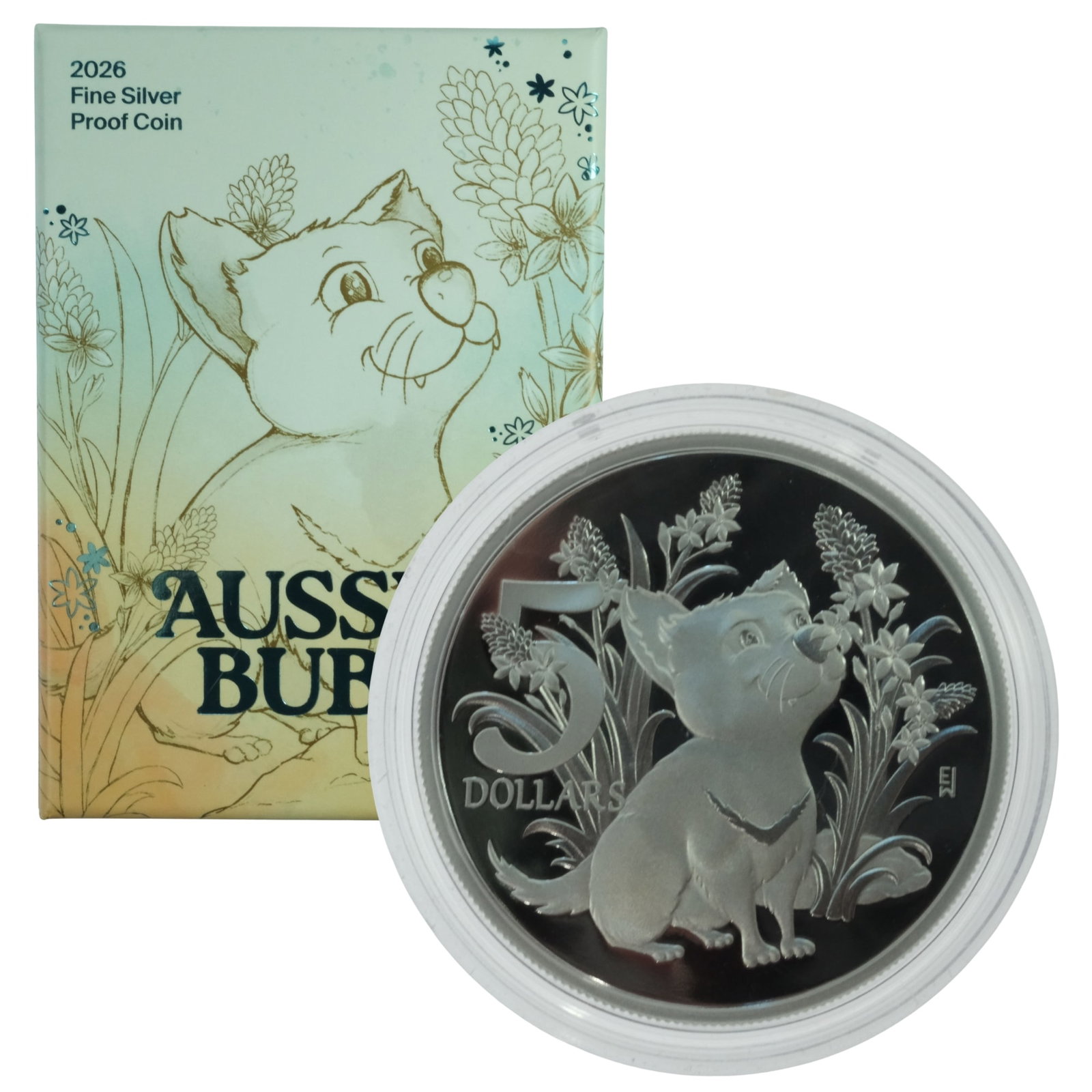 Australia 2026 'Aussie Bubs' Proof Silver (999) $5, FDC: Mintage 15,000 Size ASW Troy oz