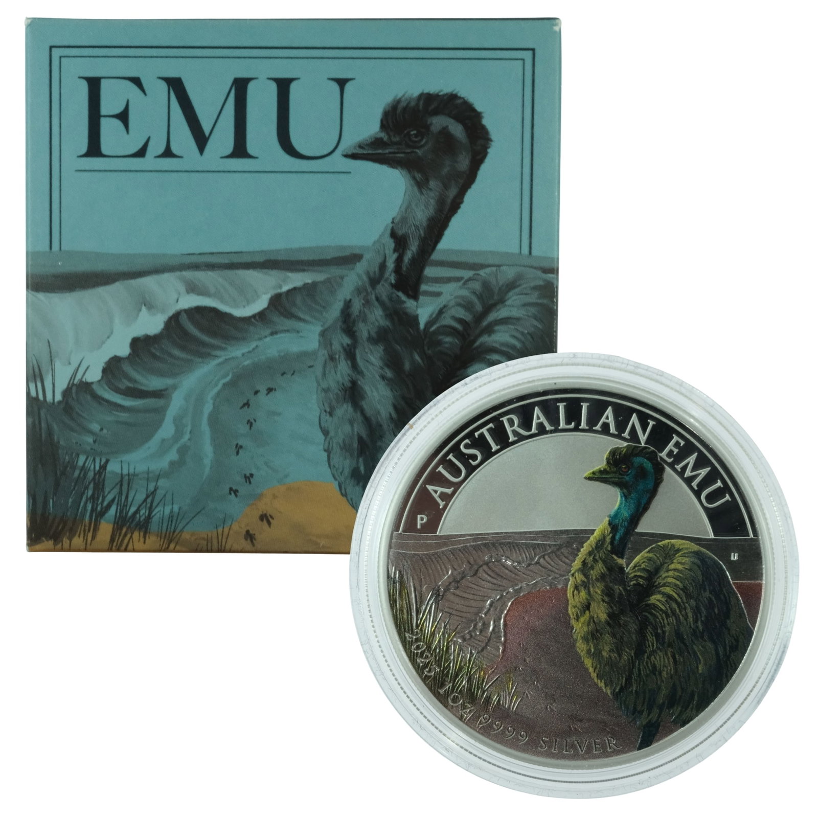 Australia 2025 'Emu' Coloured Proof Silver (999) $, FDC: Cert #939/2500 Size ASW Troy oz