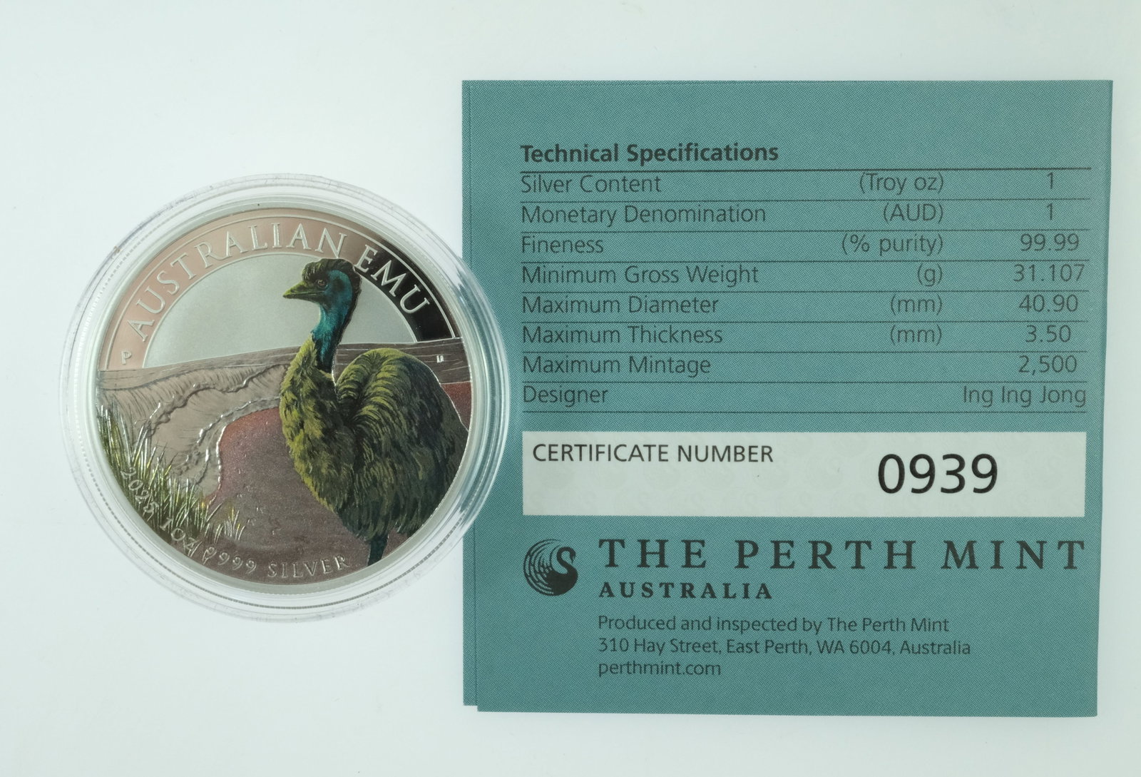 Australia 2025 'Emu' Coloured Proof Silver (999) $, FDC - 5