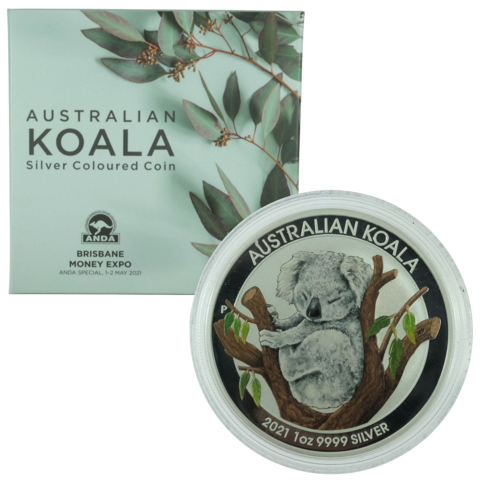 Australia 2021 'Koala' Coloured Proof Silver (999) $1, FDC: Cert #469/1500 Size ASW Troy oz