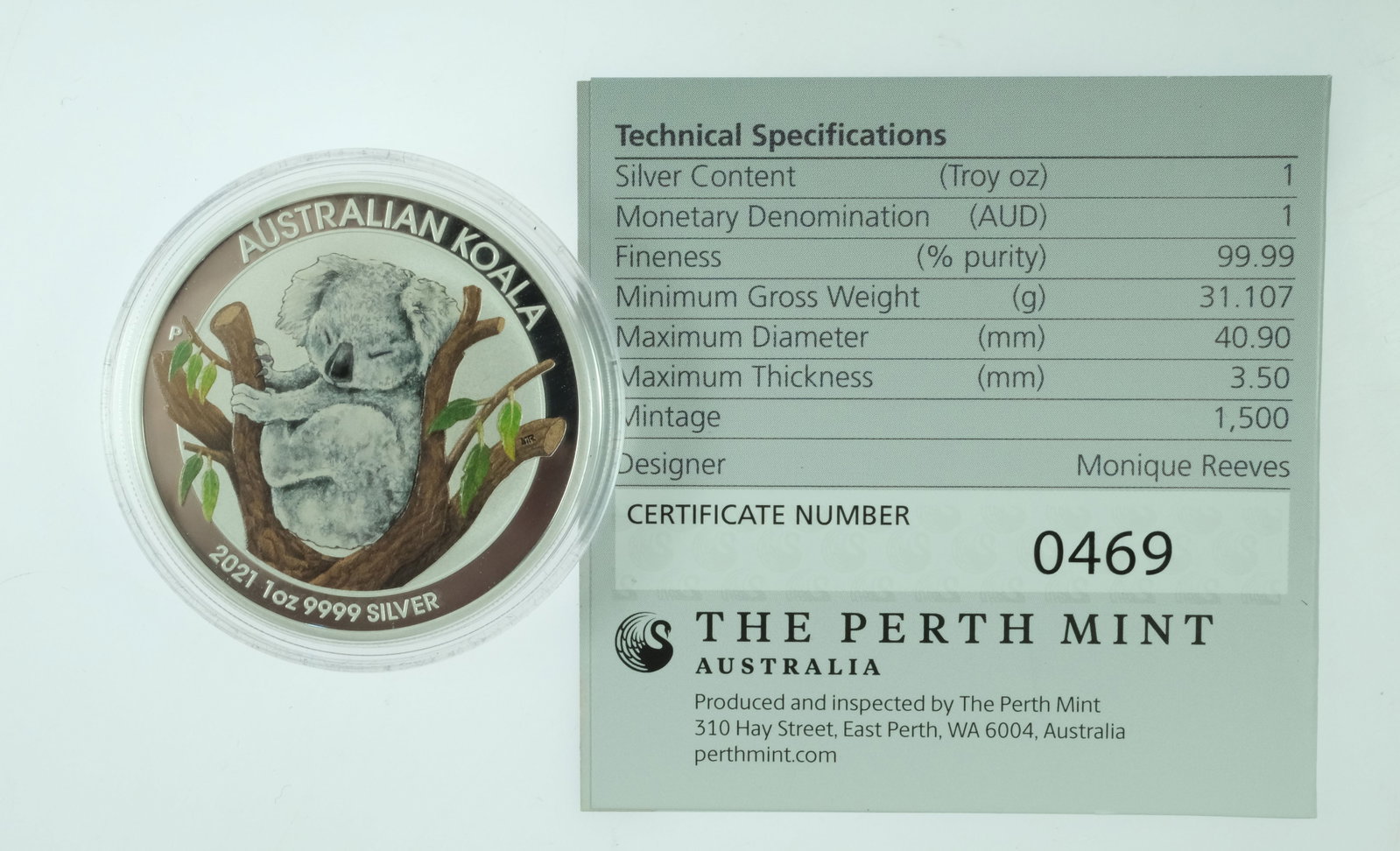 Australia 2021 'Koala' Coloured Proof Silver (999) $1, FDC - 5