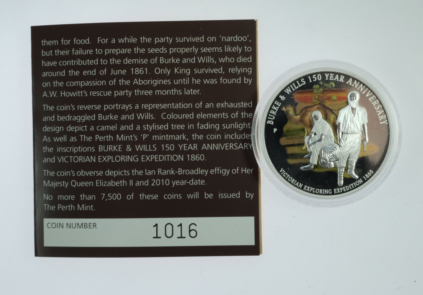 Australia 2010 'Burke & Wills' Coloured Proof Silver (999) $1, FDC - 5