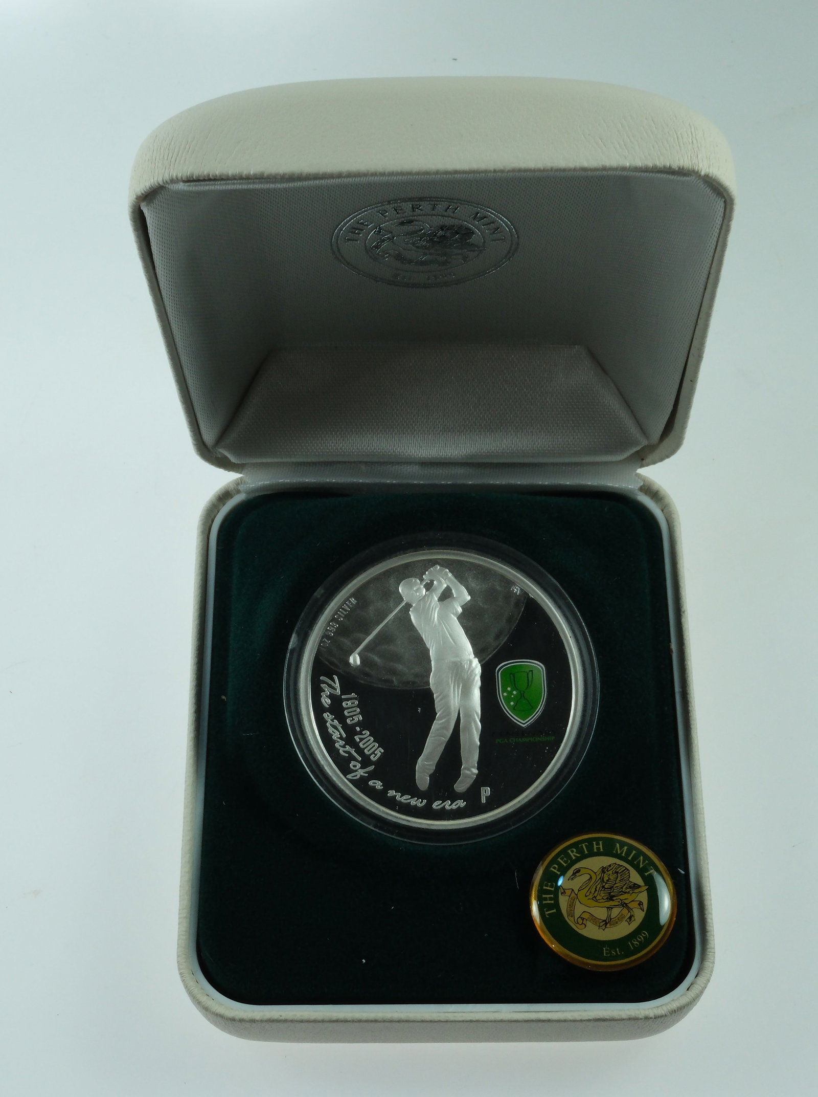 Australia 2005 'PGA Centenary' Coloured Proof Silver (999) $1, FDC: Cert# 228/7500 Size ASW Troy oz