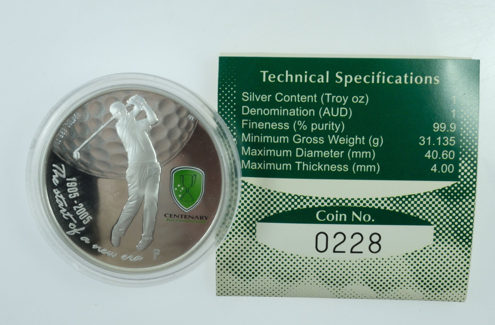 Australia 2005 'PGA Centenary' Coloured Proof Silver (999) $1, FDC - 5