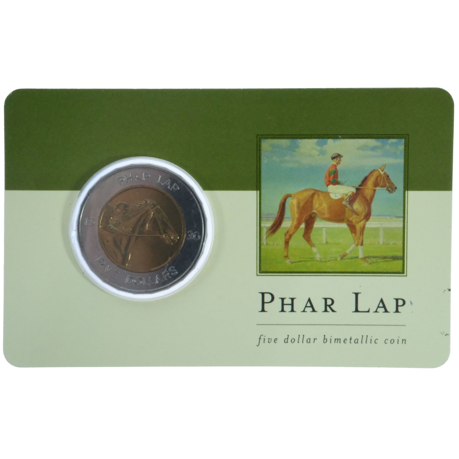 Australia 2000 "Phar Lap" Bi-metallic $5, Uncirculated: Card of issue