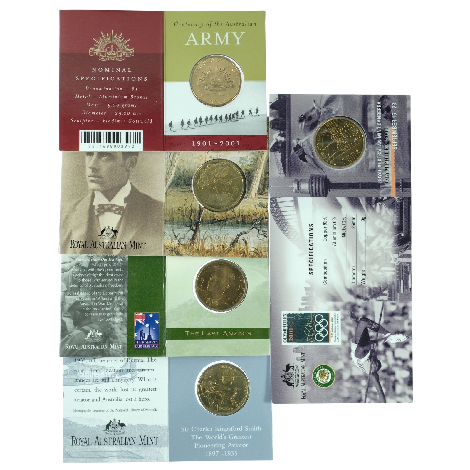 Australia 1995 - 2001 Al-Br $, Uncirculated (5 Different) (1 of 1)