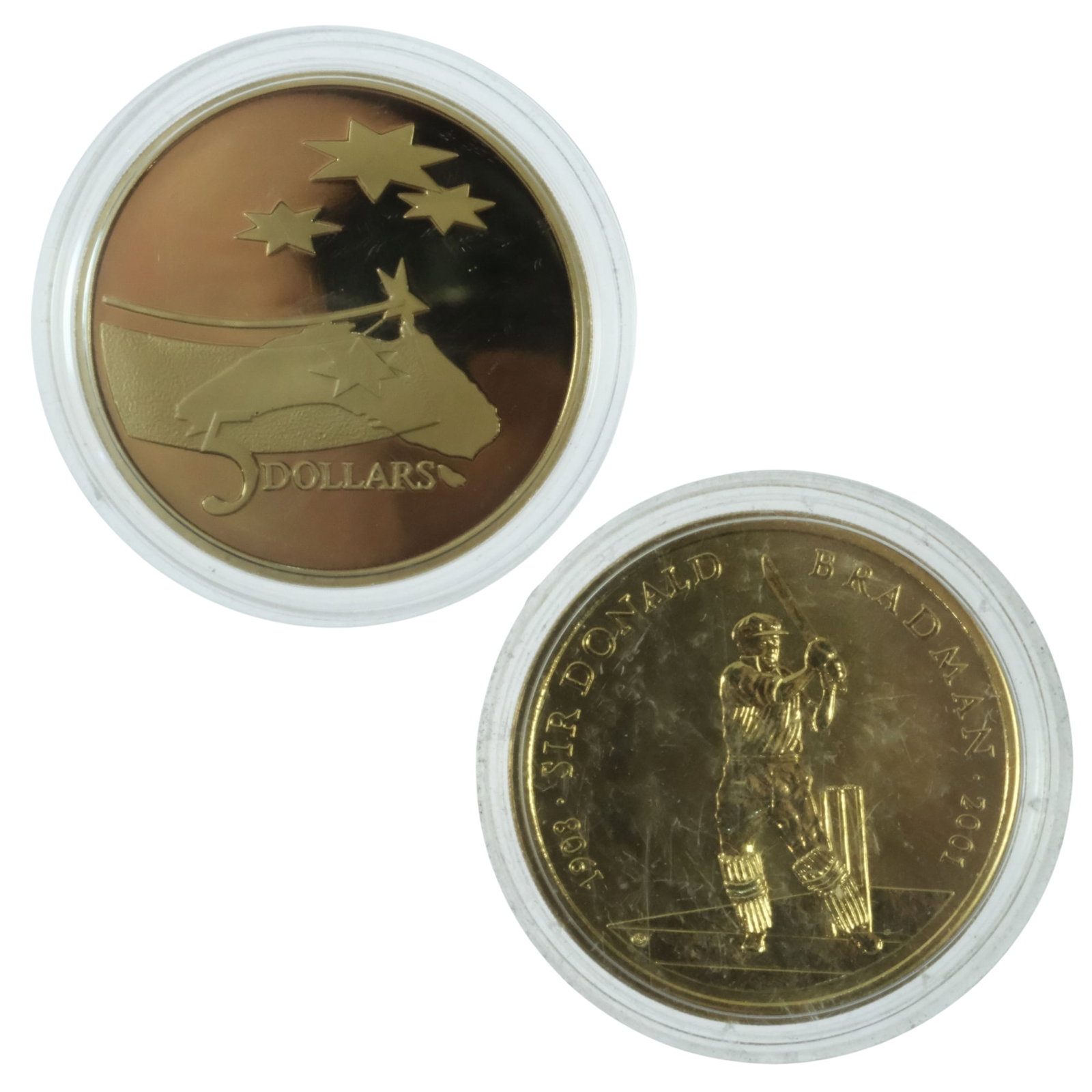 Australia 1992 'Space' Proof $5 & 2001 'Bradman' $5, FDC & Uncirculated (2 coins): .
