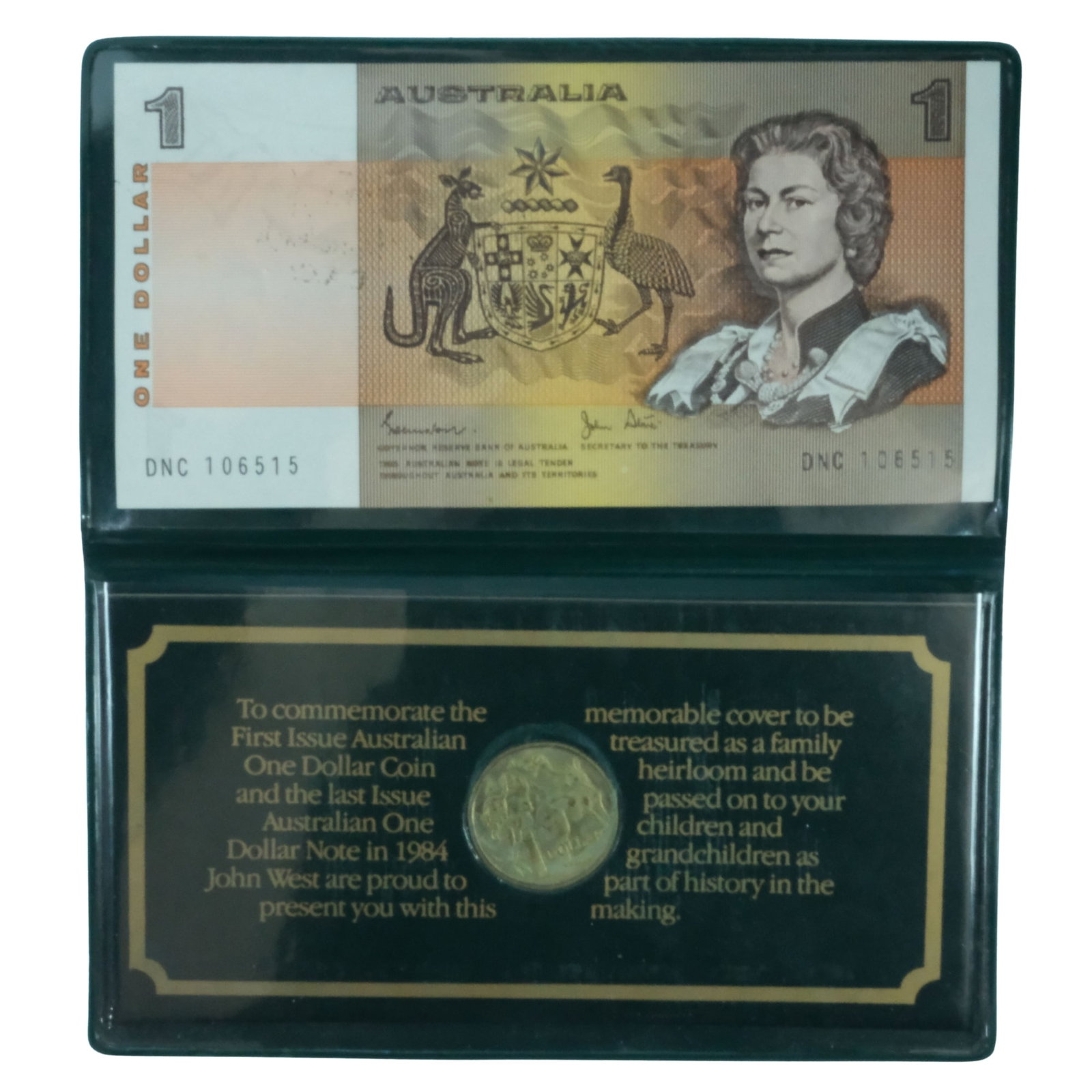 Australia 1984 'First $1 Coin & Last $1 Note Folder,Uncirculated (1 of 3)