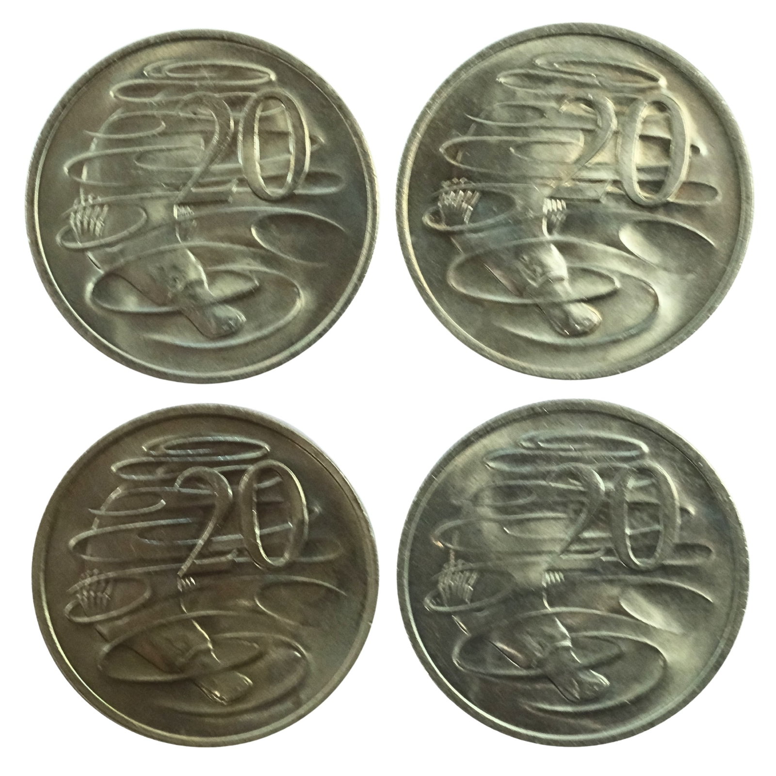 Australia 1972, 73, 74 & 75 Twenty Cents, Choice Uncirculated (4 coins) (1 of 2)
