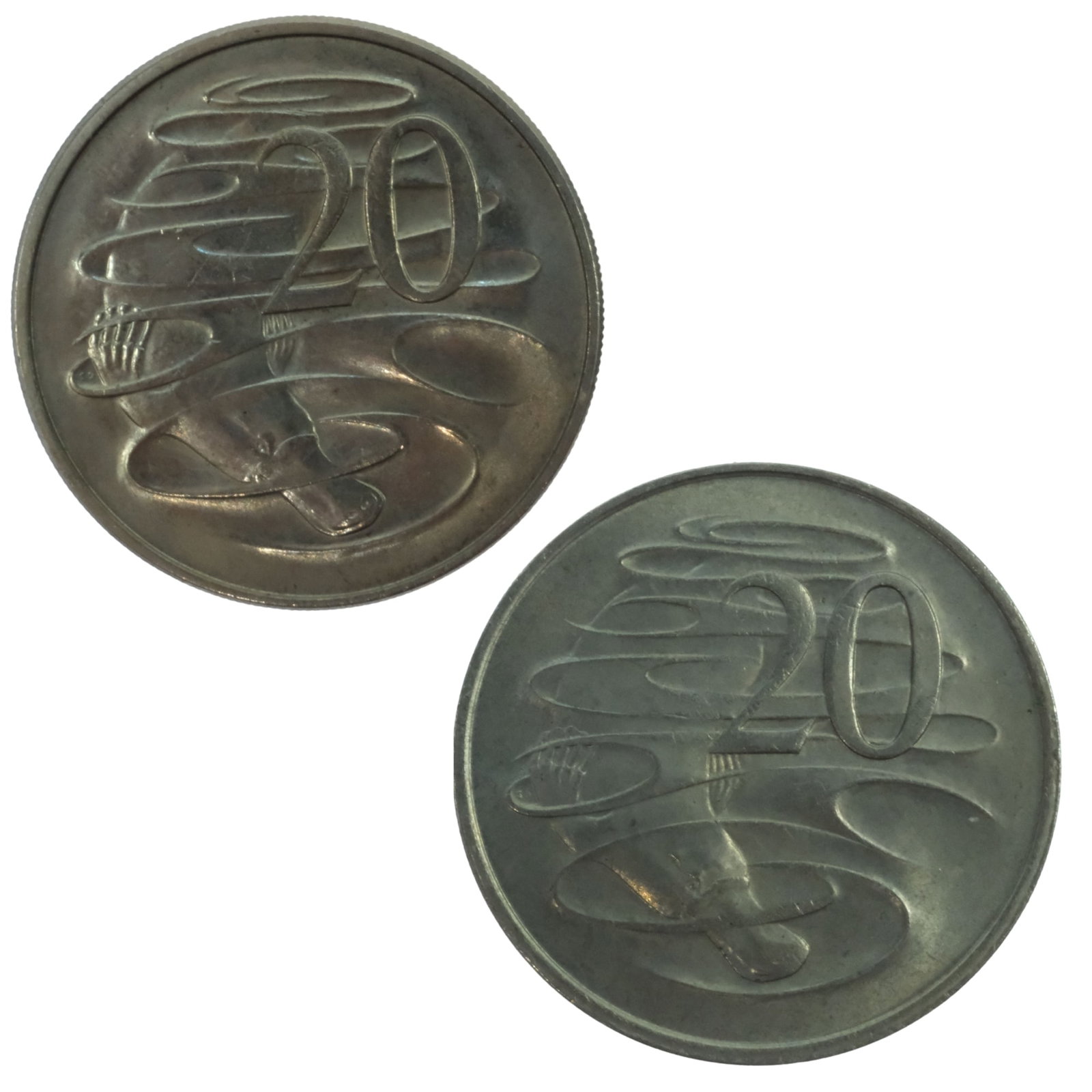 Australia 1966 (C) & 1966 (L) Twenty Cents, Uncirculated (2 coins): Canberra & London Mint varieties Medium Coins, Monies & Stamps Exhibited Coins, Australia & New Zealand