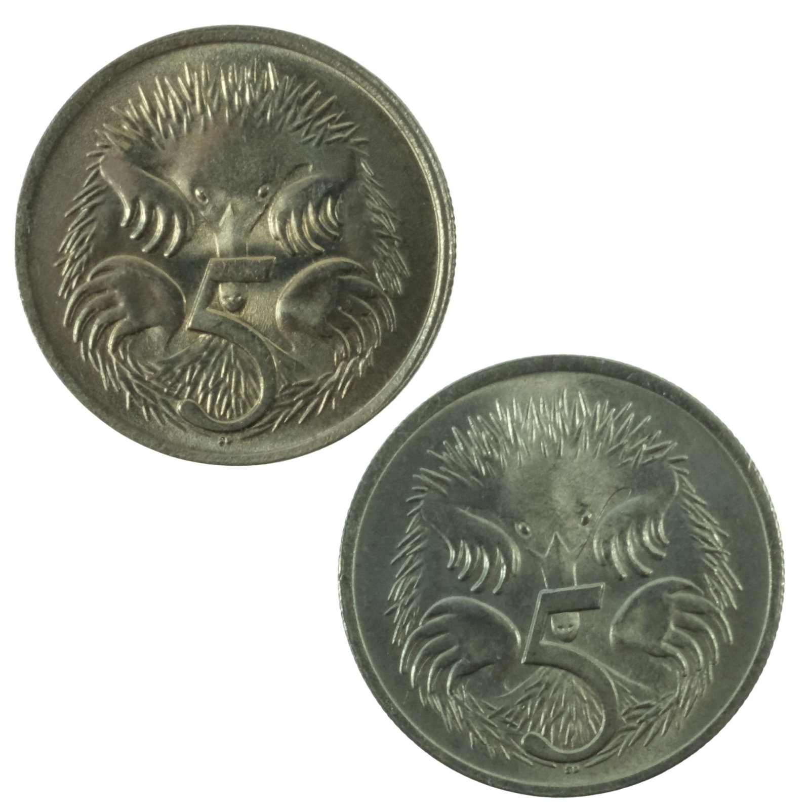 Australia 1966 (C) & (L) Five Cents, Choice Uncirculated (2 coins): Canberra & London Mint varieties