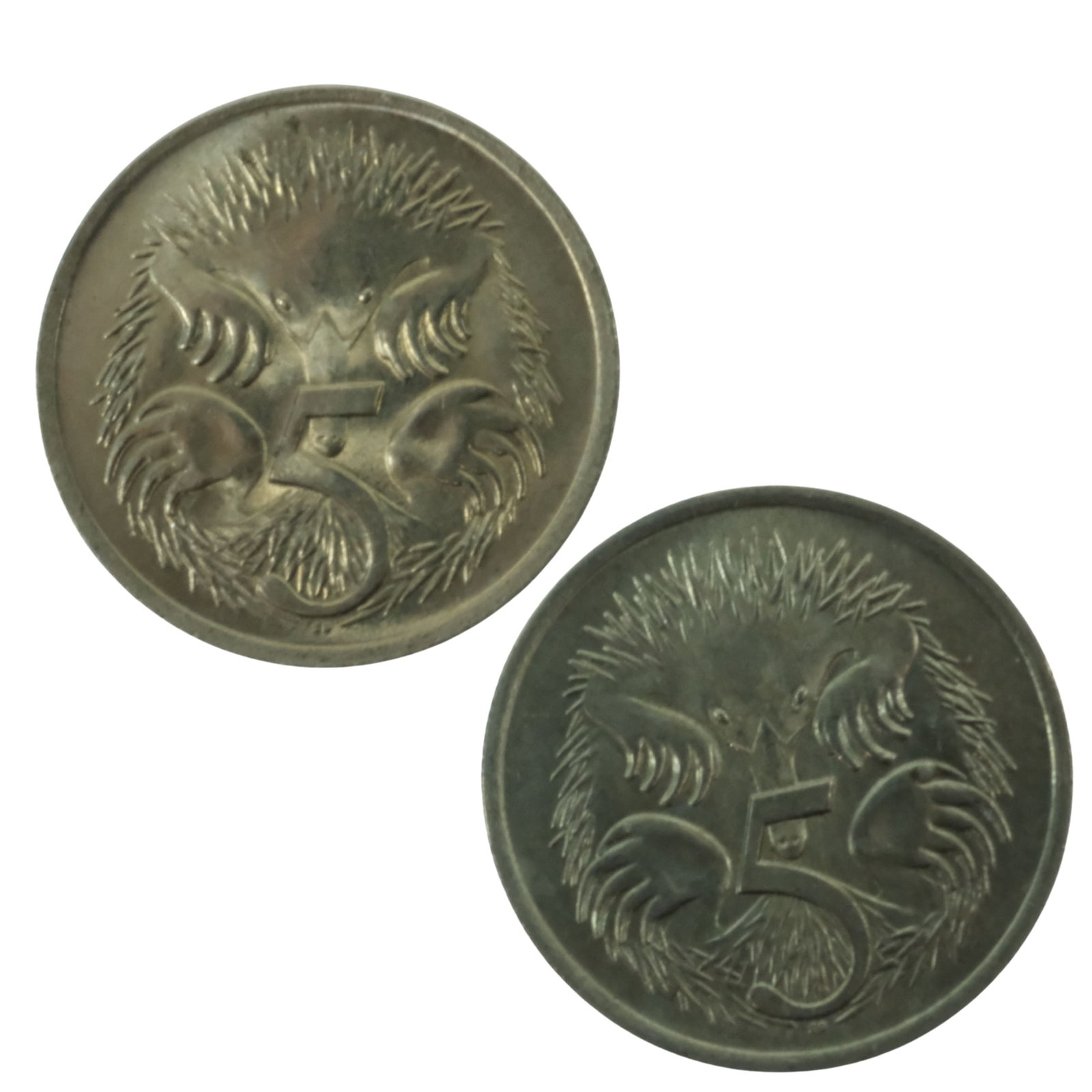 Australia 1966 (C) & (L) Five Cents, Choice Uncirculated (2 coins): Canberra & London Mint varieties
