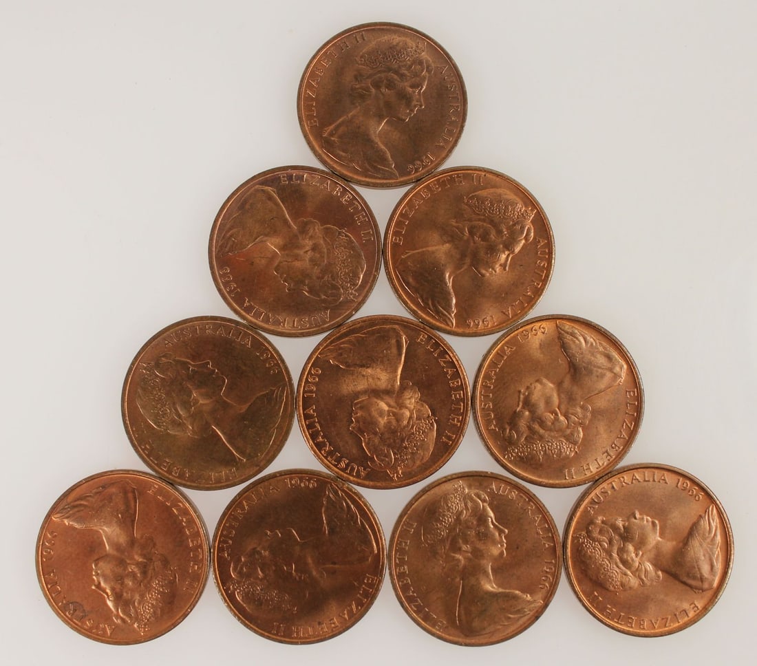 Australia 1966 (C) Two Cent, Uncirculated (10 coins) - 2