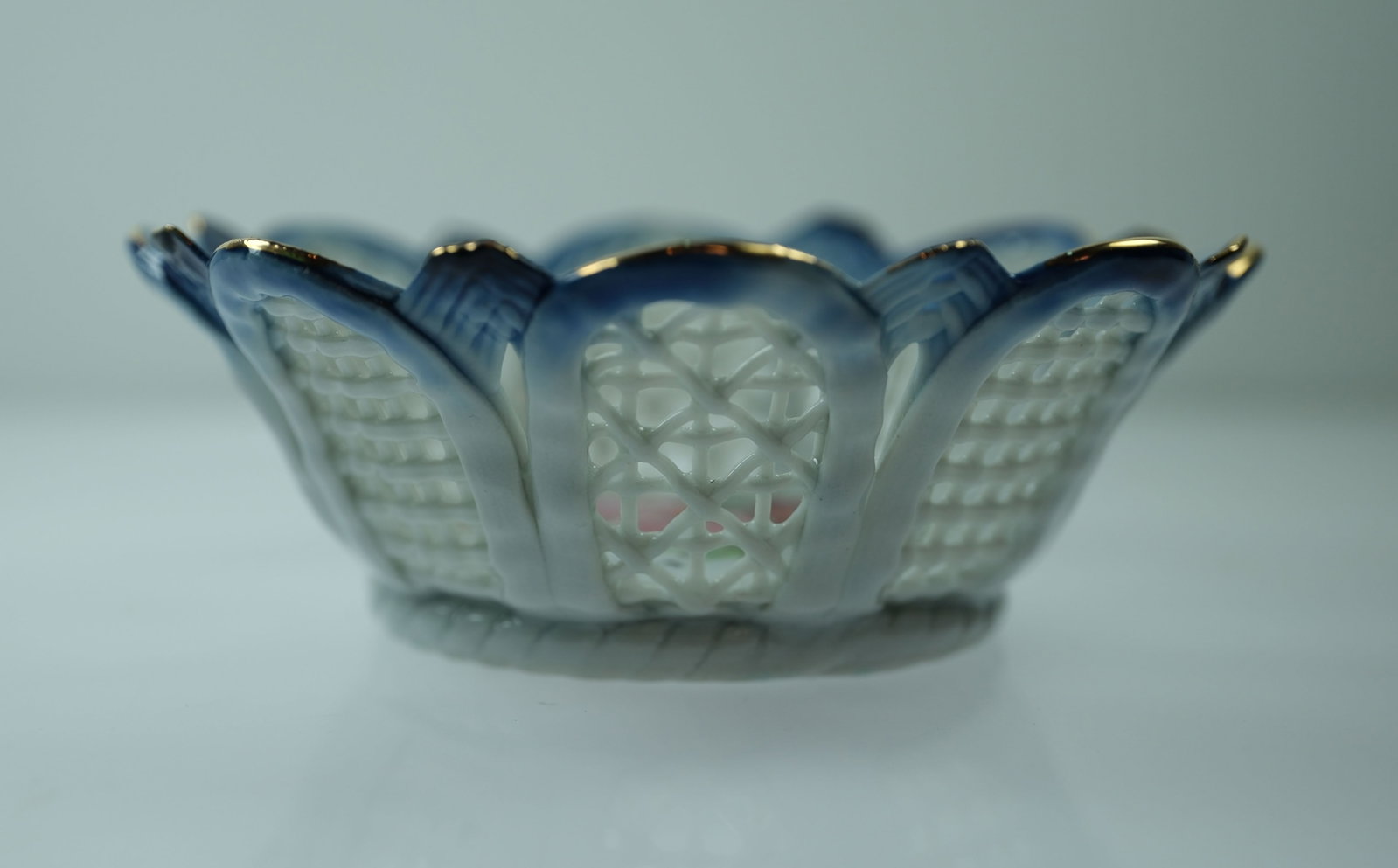 German Porcelain Open Weave Basket Dish - 2
