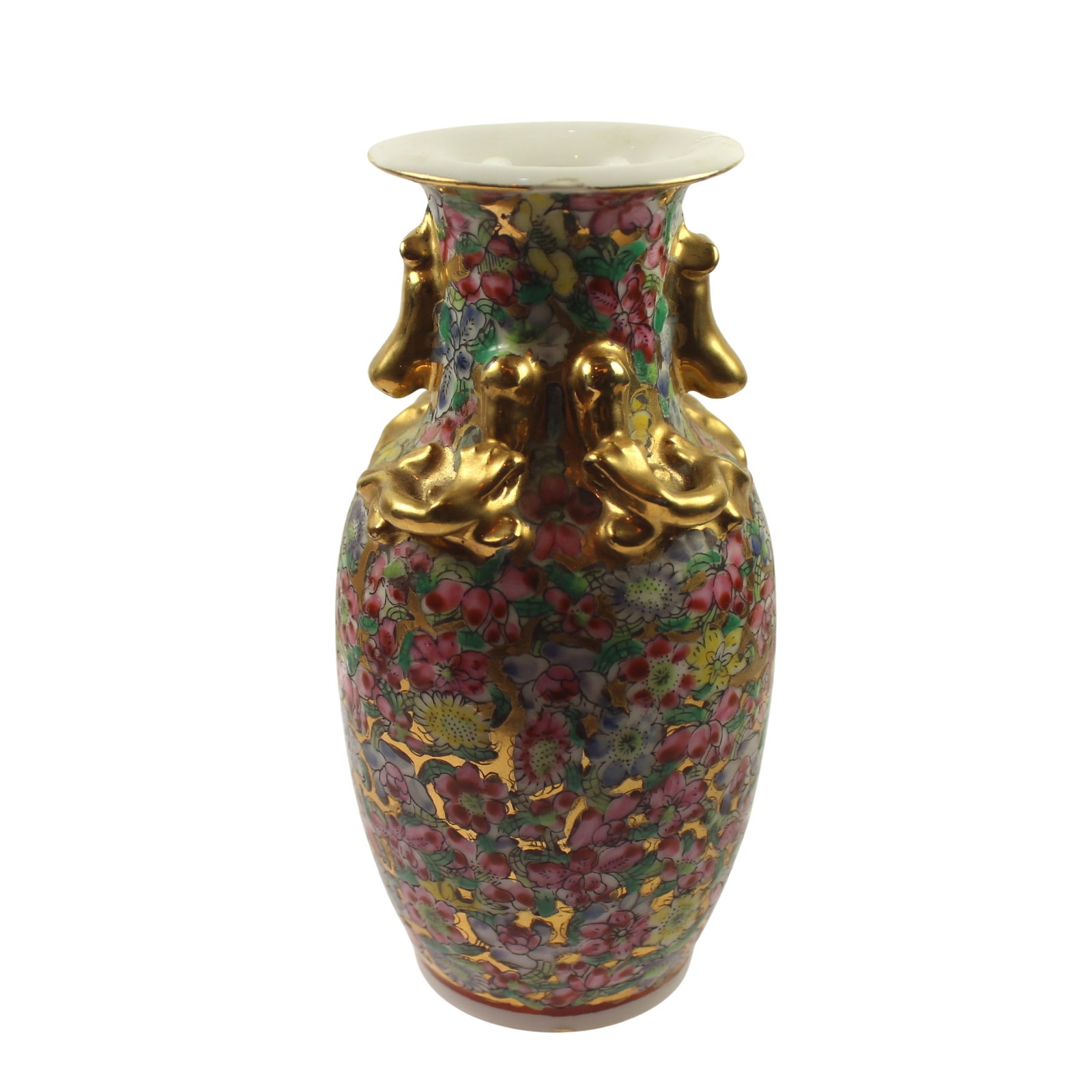 Chinese Rose-patterned Vase with Intricate Enamel & Gold Leaf details (1 of 3)
