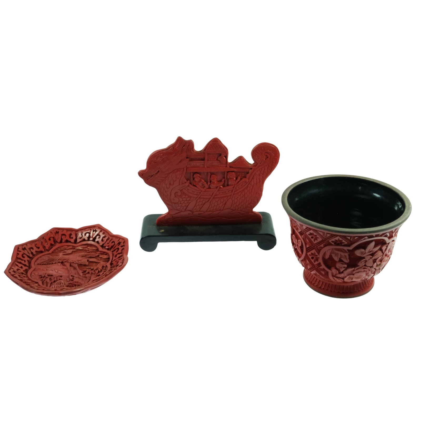 Chinese Cinnabar Ornaments (3 items) (1 of 7)