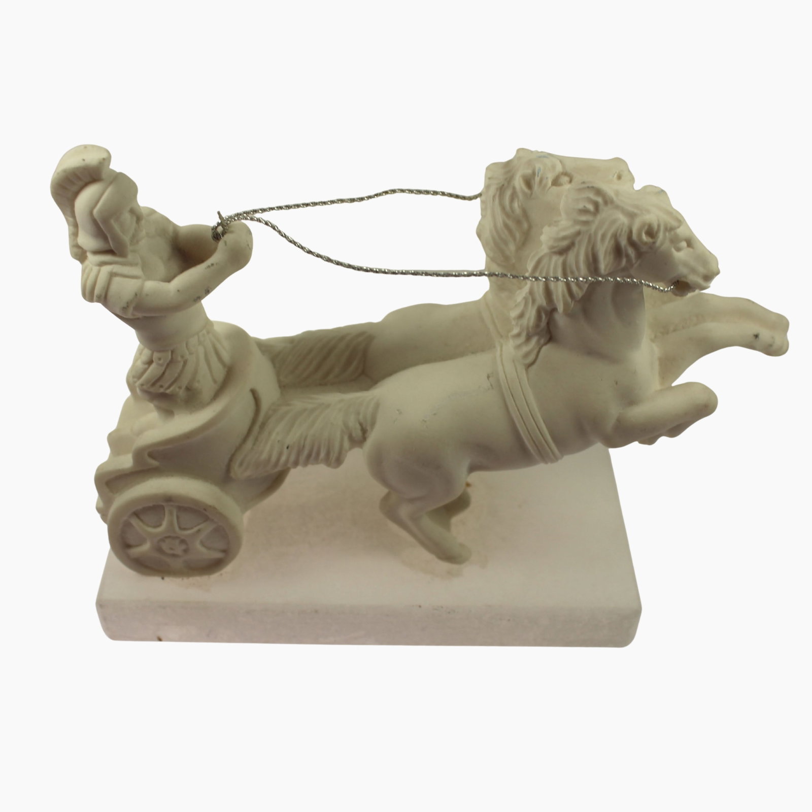 Roman Charioteer in White Ceramic on Marble Block Stand: . Size 12cm x 10cm Medium Sculpture Exhibited Marble