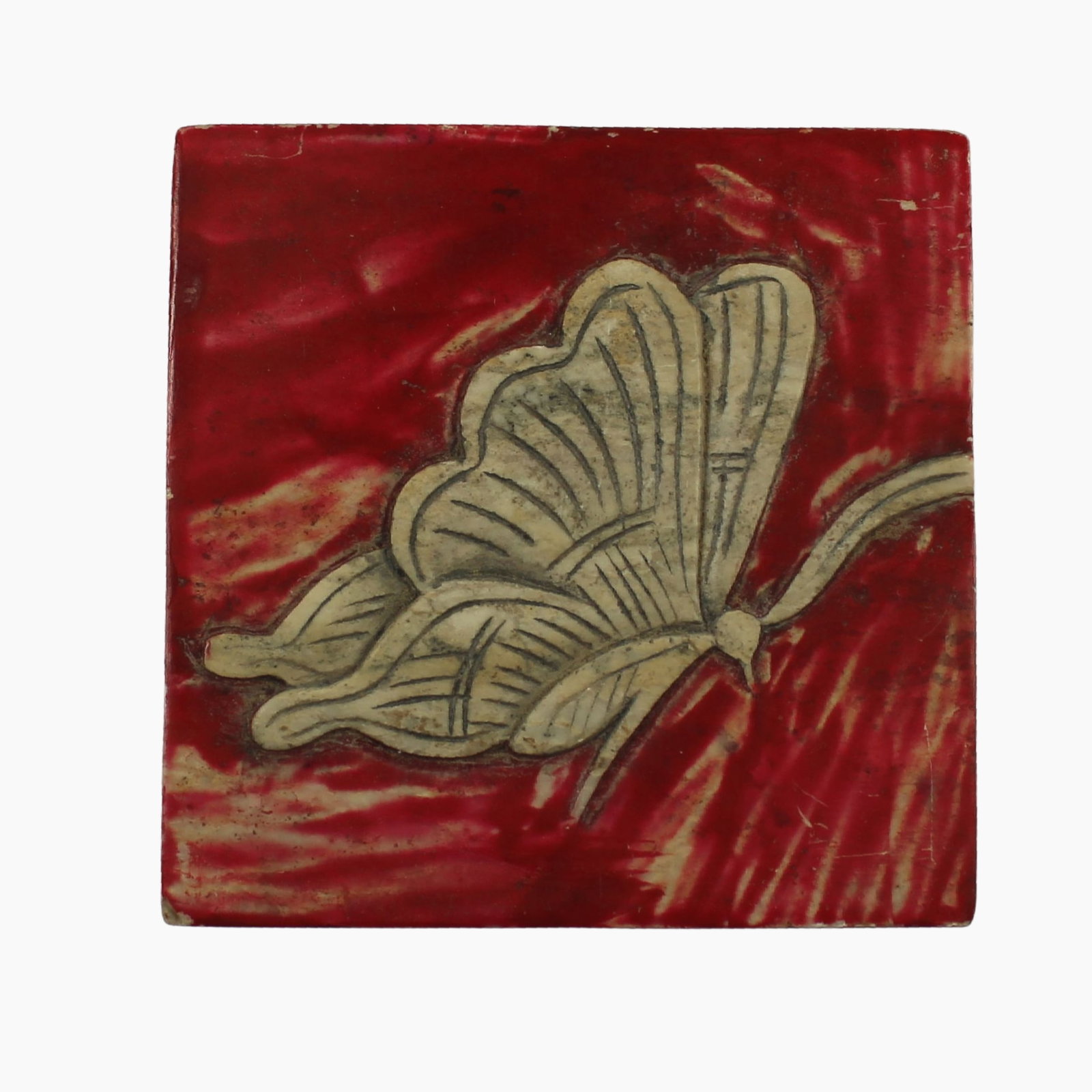 Red-painted Granite Jewellery Box with carved Butterfly design (1 of 4)