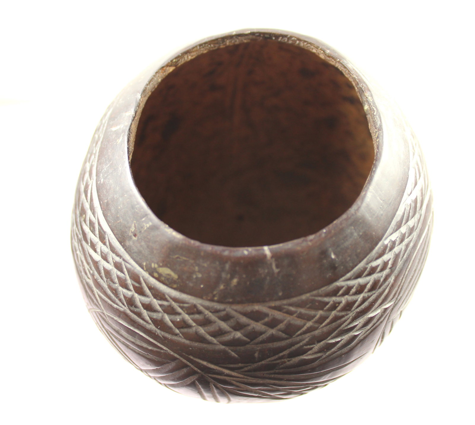 Hand-carved Coconut Bowl atop Teak Elephant Stand - 4