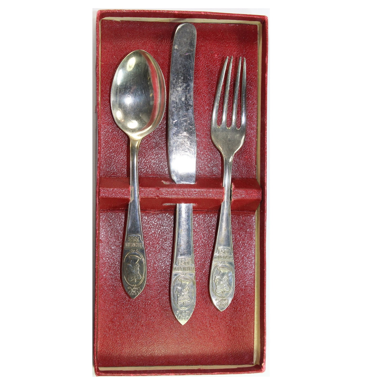 Great Britain 1953 QEII Coronation Christening Set (3 pieces): Electroplated Nickel Silver Medium Historical, Political & Space Exhibited 551