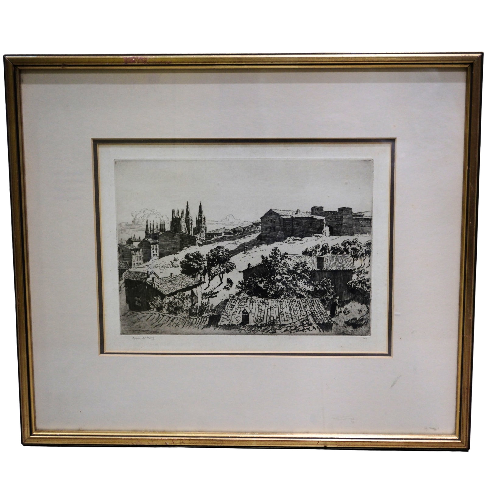 Lionel Lindsay (Australian 1874 - 1961) signed Print of Burgos (Castile Region of Spain): No. 100 Size Frame measures 45x39cms