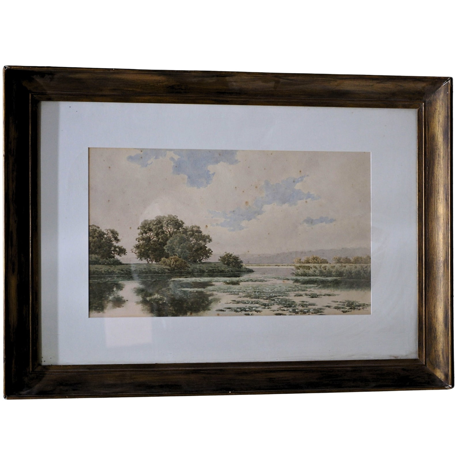 Henri Tebbitt (Australian, 1852-1927) Watercolour Pond Scene Sydney's 'Centennial Park' circa 1900: Tebbitt visited Sydney around 1899-1900 and painted a series of iconic locales such as Centennial Park and Coogee and Manly beaches. Size Picture 54 x 32 cms within Frame 82 x 60cms Condition Some